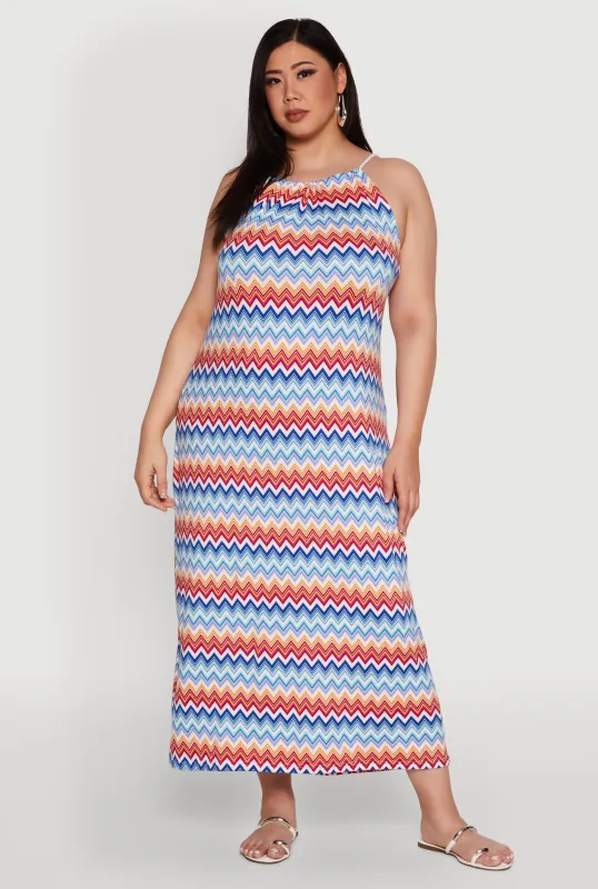 Plus Size Chevron Print Rope Strap Maxi Dress sold by Rainbow
