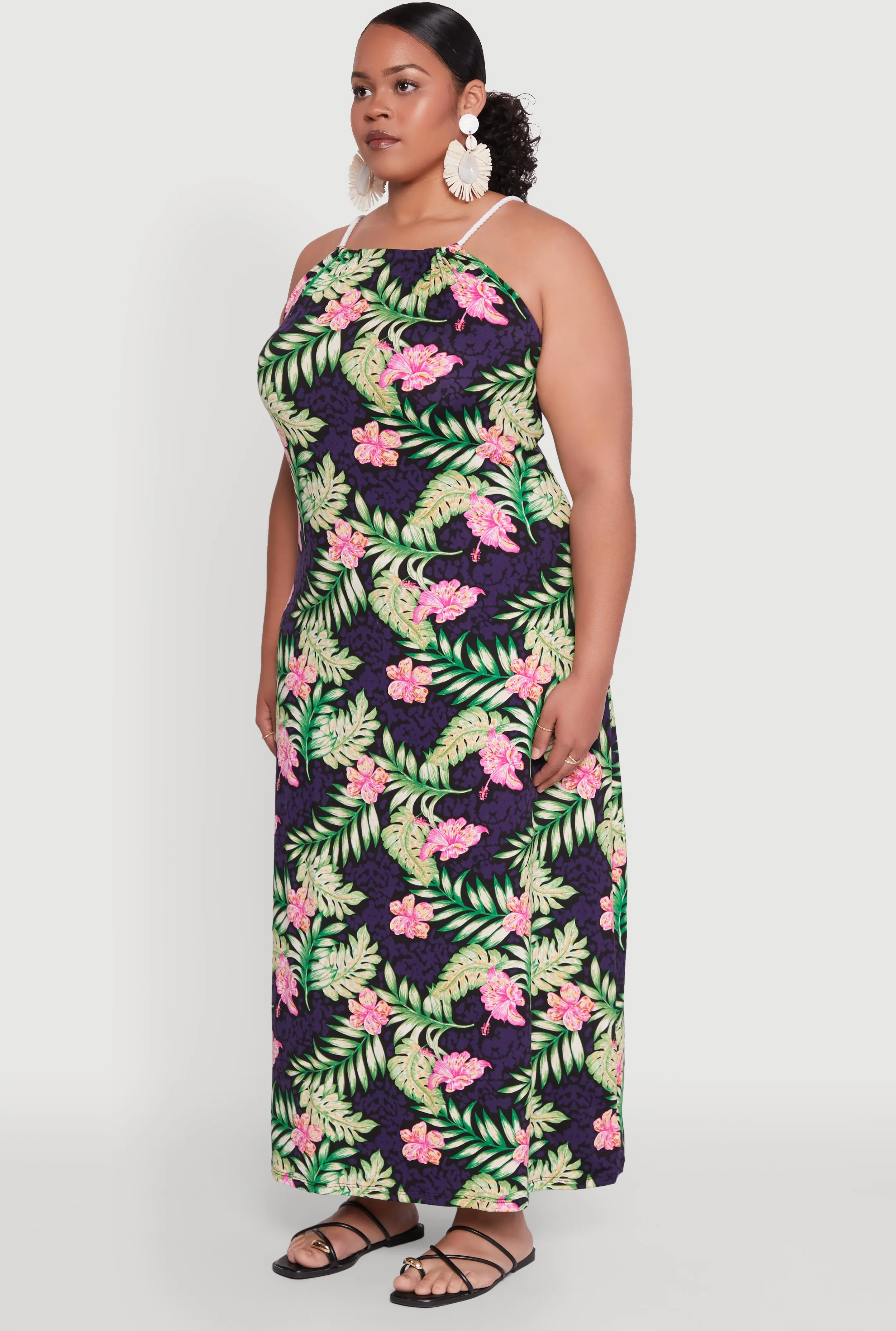 Plus Size Leaf Print Rope Strap Maxi Dress sold by Rainbow product image thumbnail 3