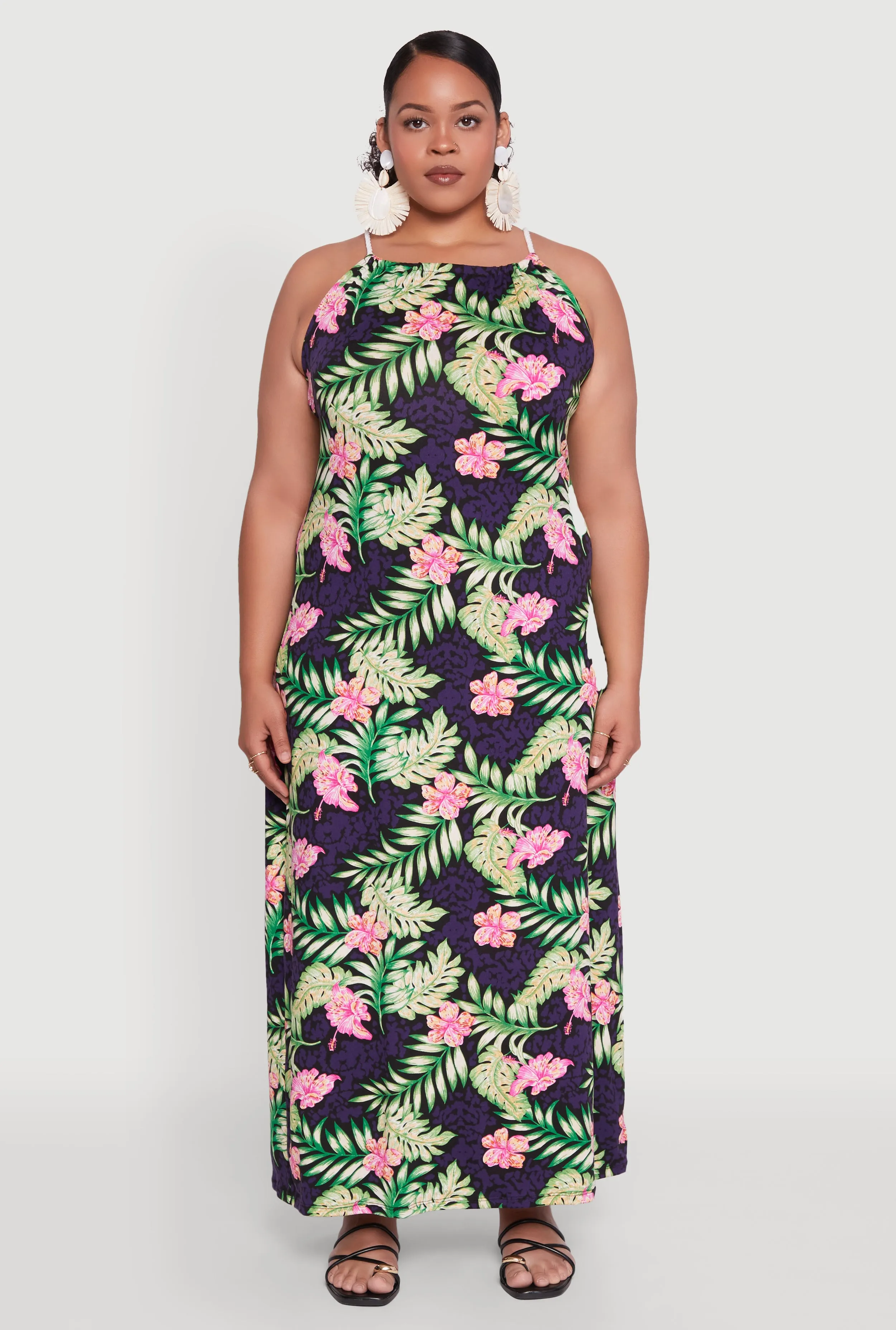 Plus Size Leaf Print Rope Strap Maxi Dress sold by Rainbow product image thumbnail 2