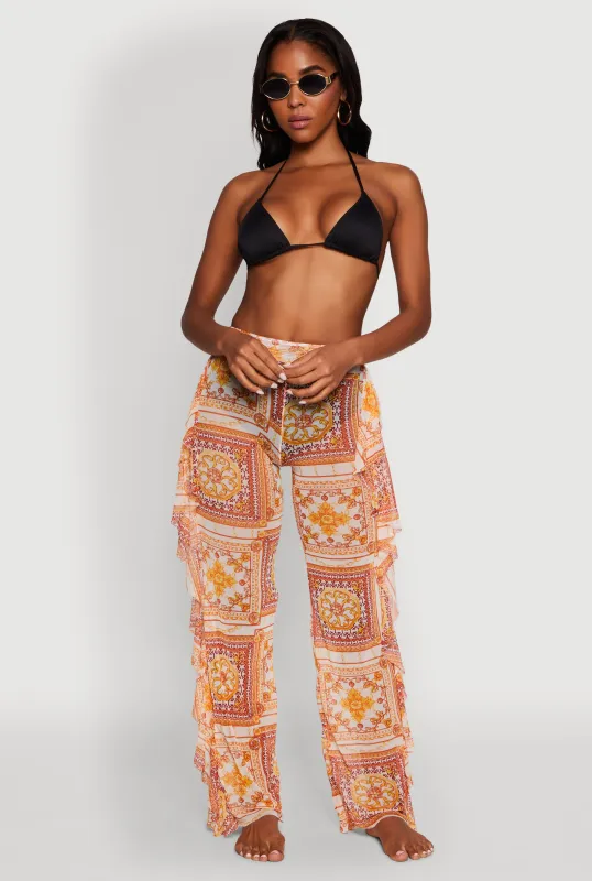 Printed Pattern Ruffle Trim Cover Up Pants sold by Rainbow