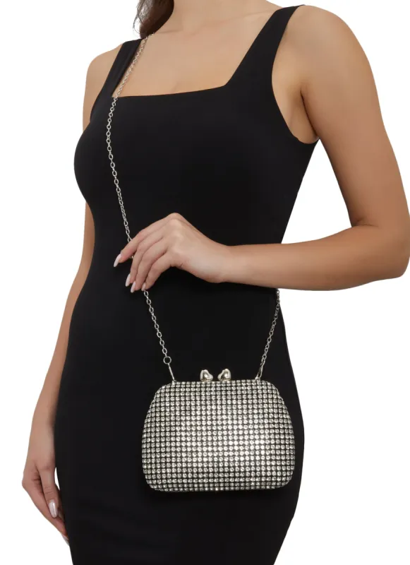 Rhinestone Studded Chain Strap Mini Crossbody Clutch sold by Rainbow