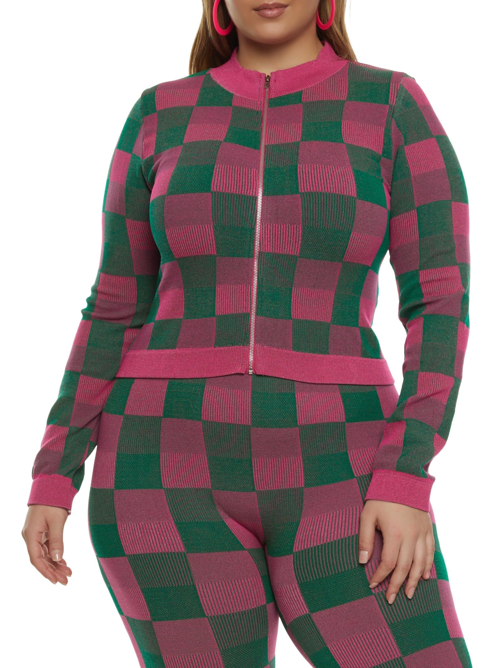 Plus Size Seamless Checkered Track Jacket sold by Rainbow