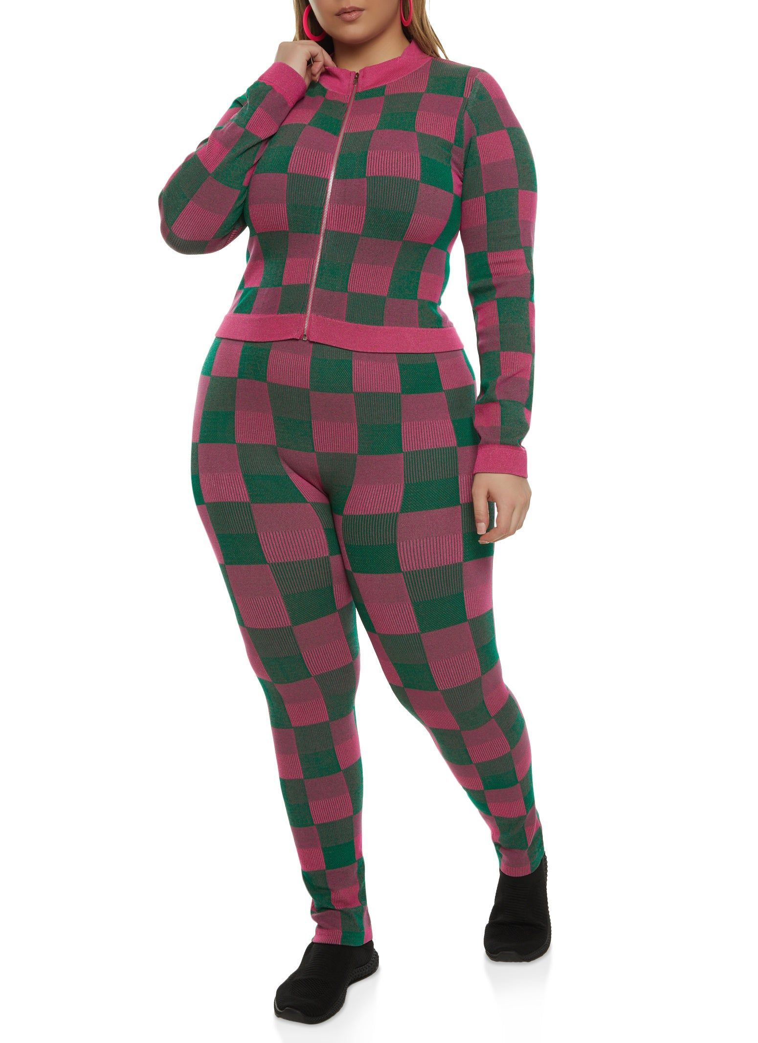 Plus Size Seamless Checkered Track Jacket sold by Rainbow product image thumbnail 2