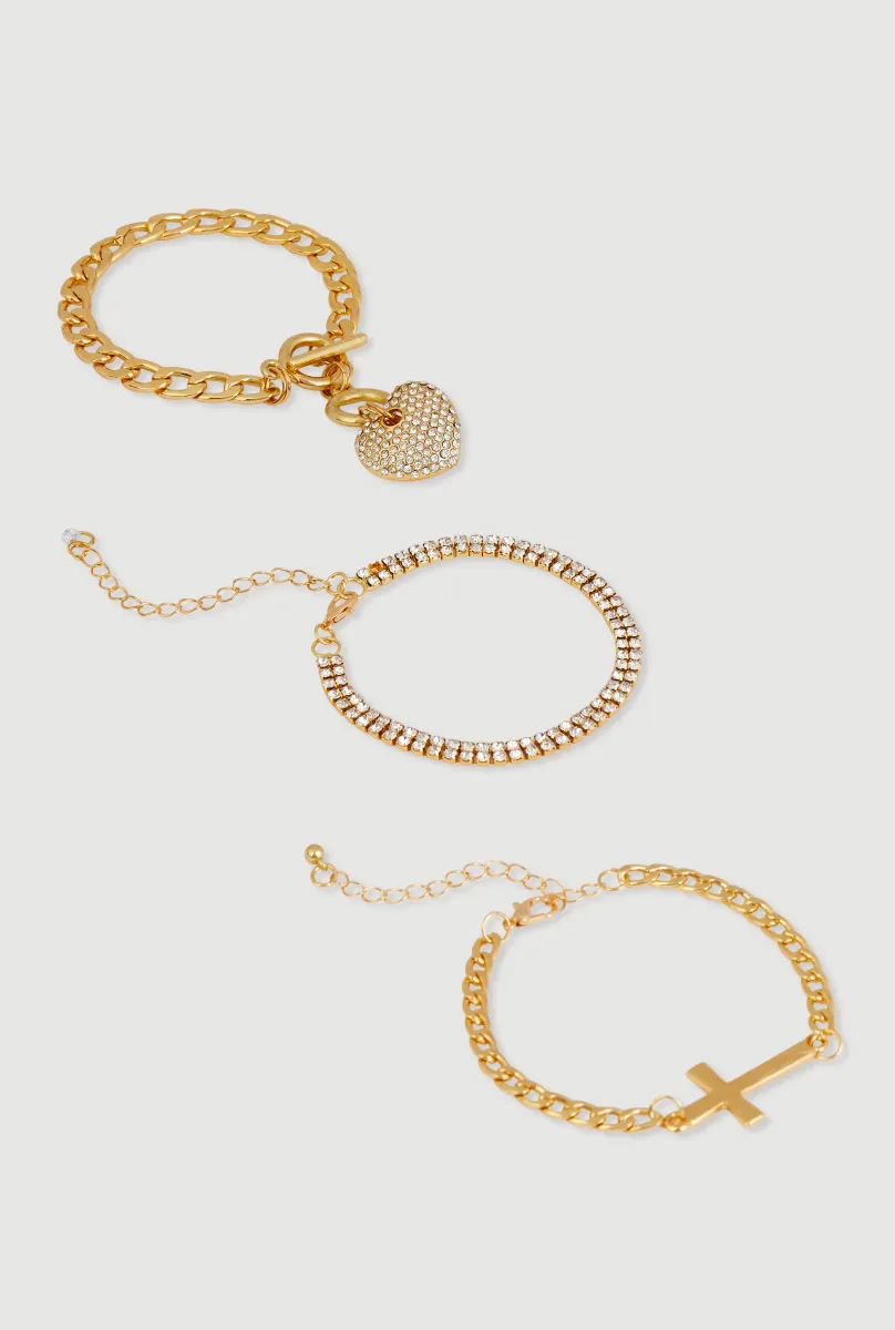 Cubic Zirconia Chain Charm Bracelet Trio sold by Rainbow