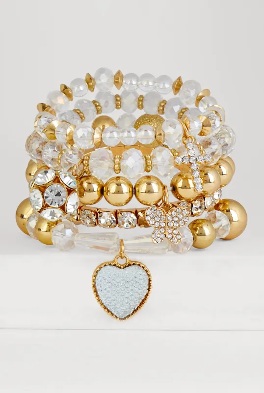 Beaded Rhinestone Charm Bracelets Set of 5 sold by Rainbow