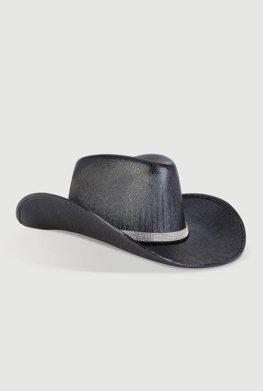 Rhinestone Trim Metallic Cow Boy Hat sold by Rainbow
