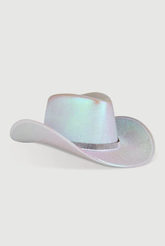 Rhinestone Trim Metallic Cow Boy Hat sold by Rainbow
