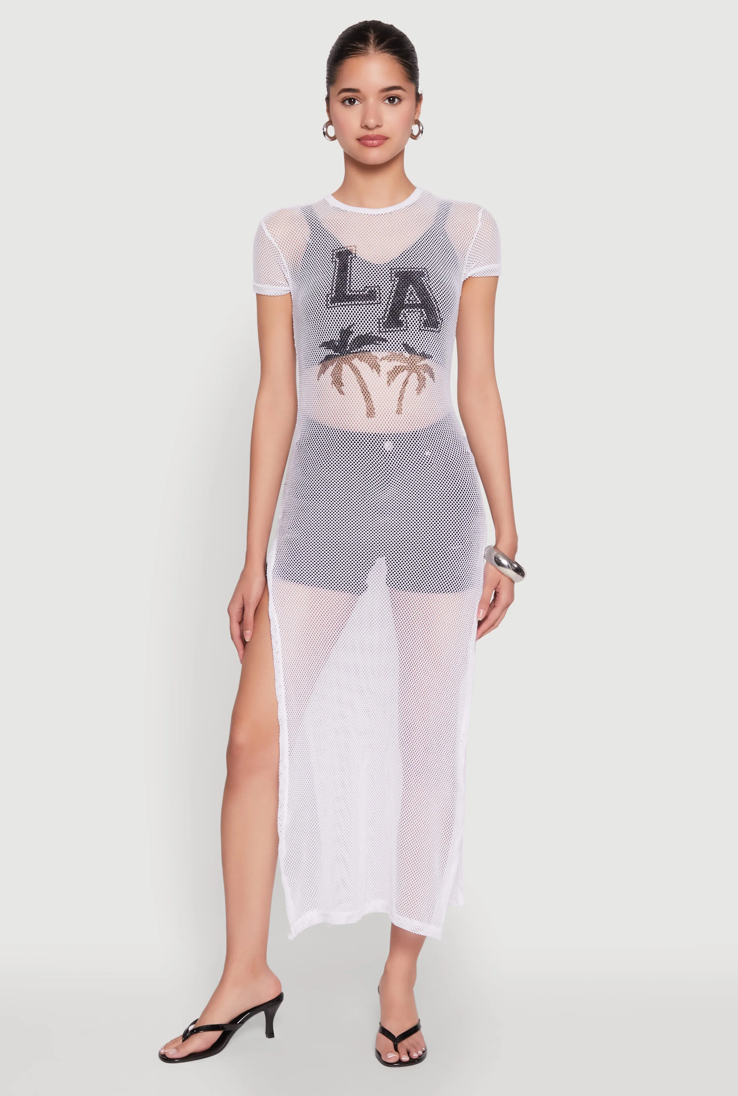 Fishnet LA Graphic Side Slit Maxi Top sold by Rainbow