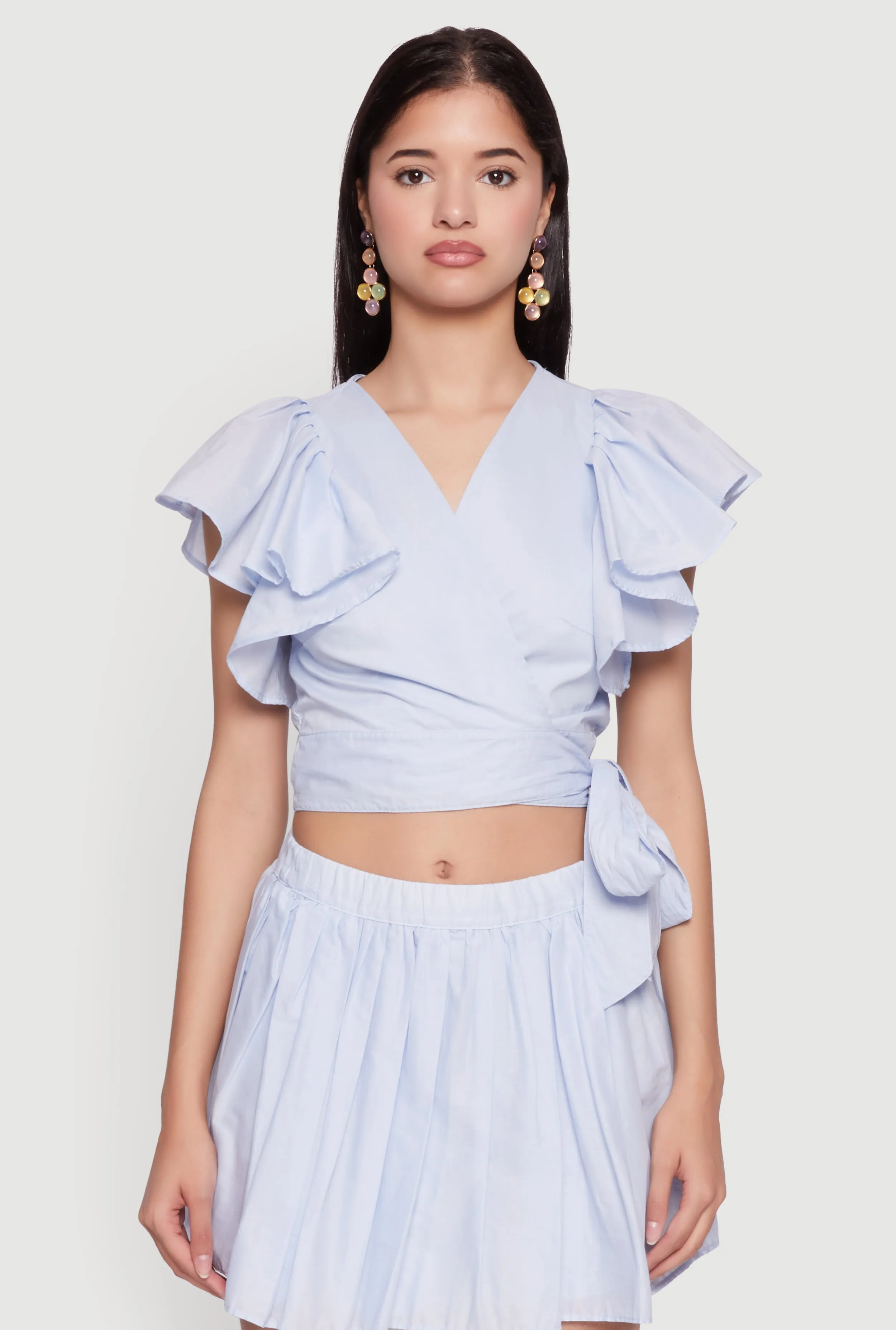 Haute Monde Flutter Sleeve Side Tie Wrap Top sold by Rainbow