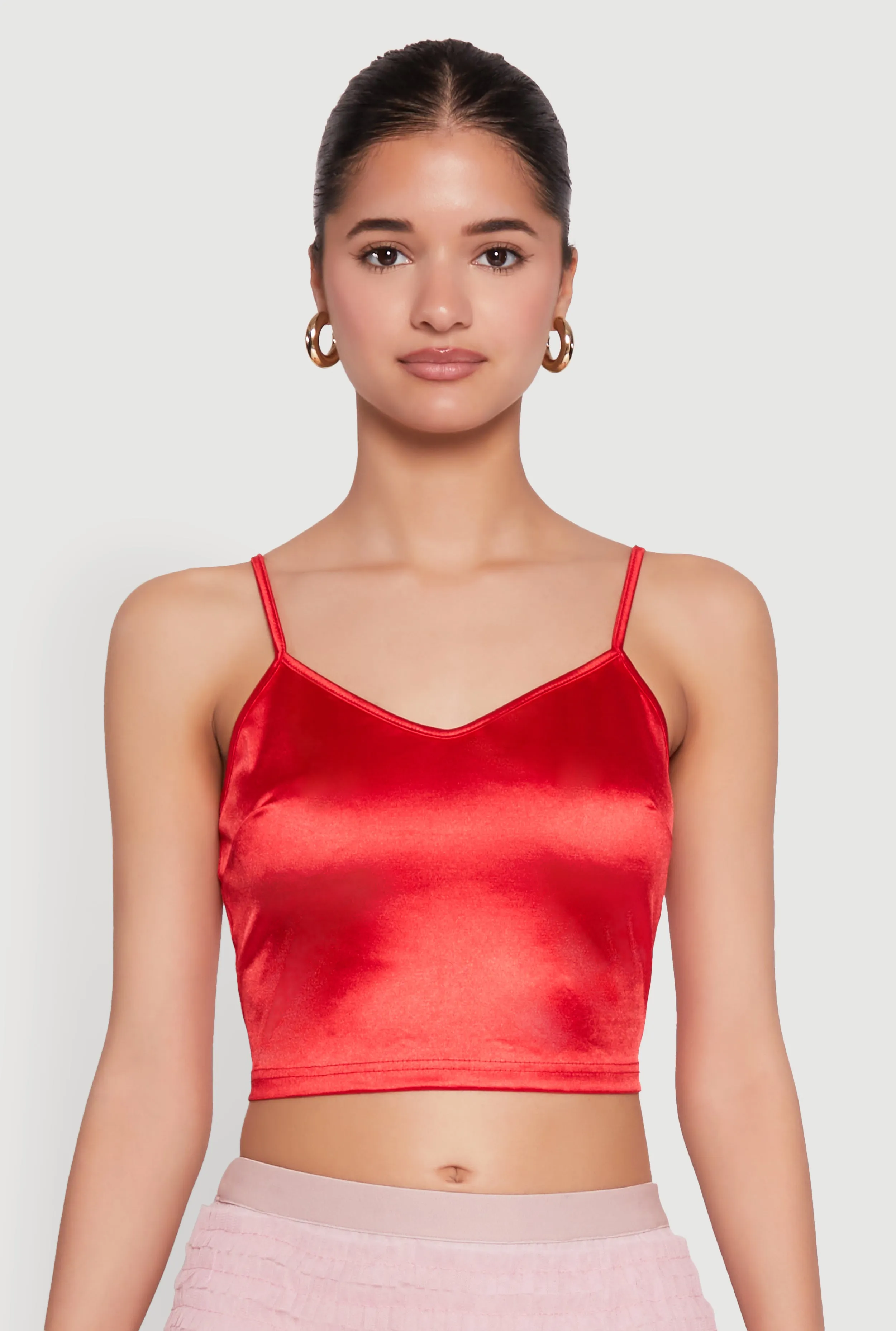 Satin V Neck Crop Top sold by Rainbow