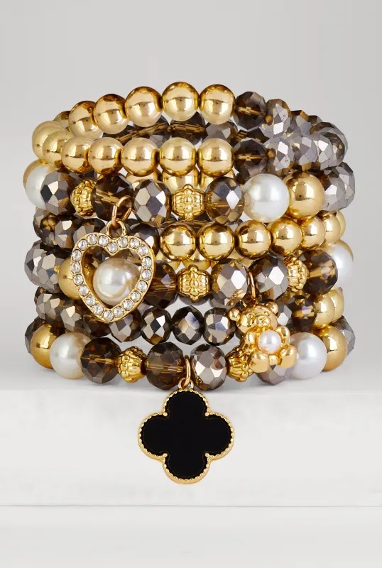 Beaded Charm Stretch Bracelets Set of 6 sold by Rainbow