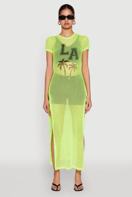 Fishnet LA Graphic Side Slit Maxi Top sold by Rainbow