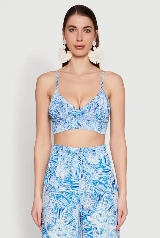 Almost Famous Tropical Print Smocked Bralette sold by Rainbow