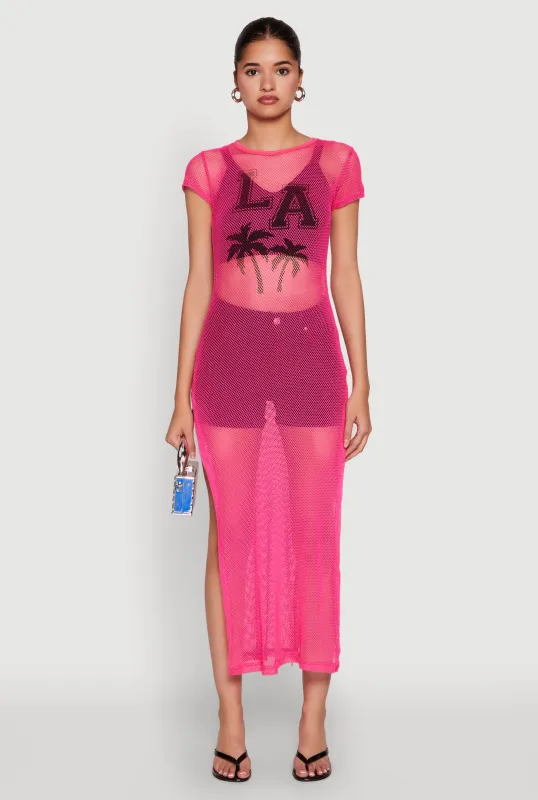 Fishnet LA Graphic Side Slit Maxi Top sold by Rainbow