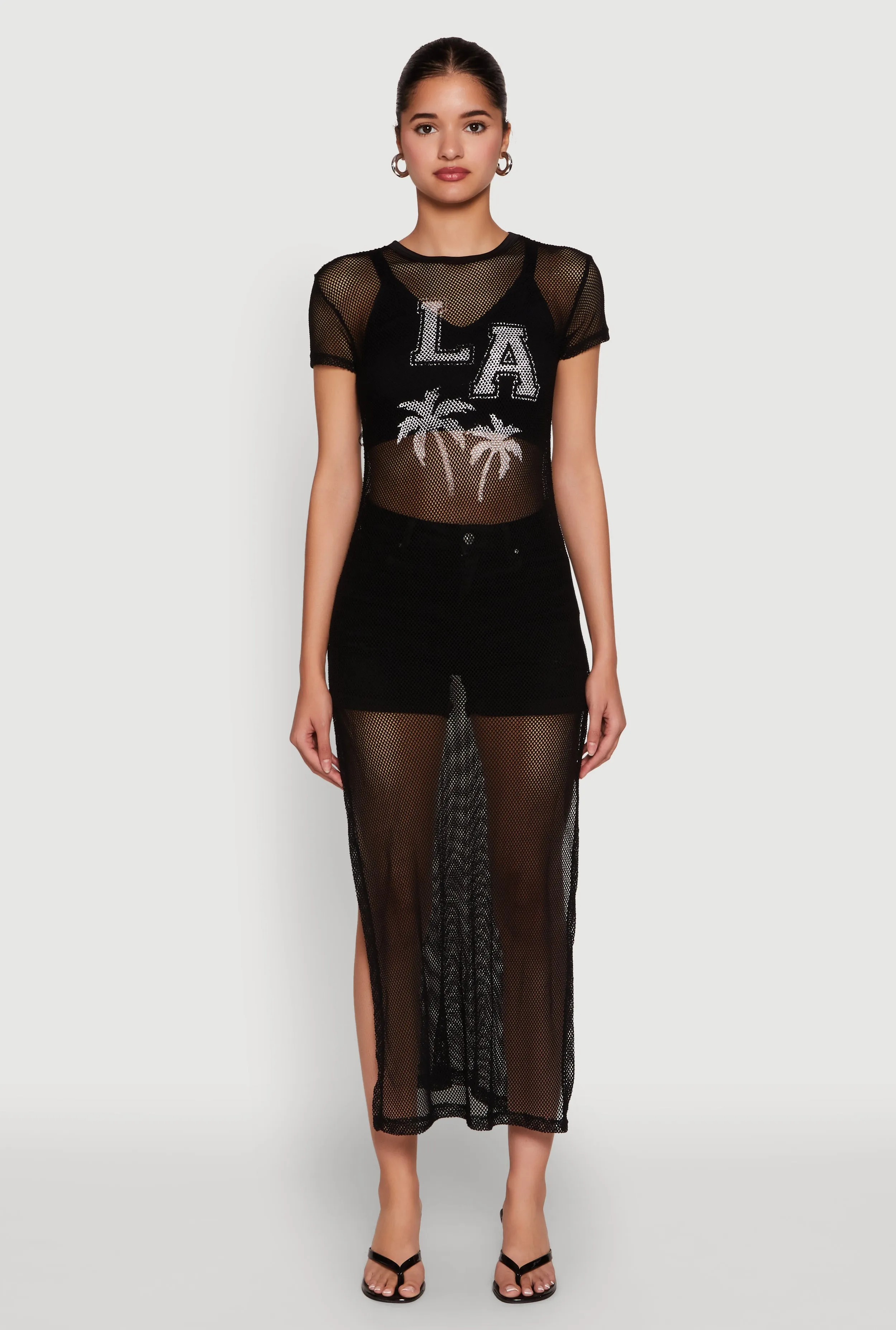 Fishnet LA Graphic Side Slit Maxi Top sold by Rainbow