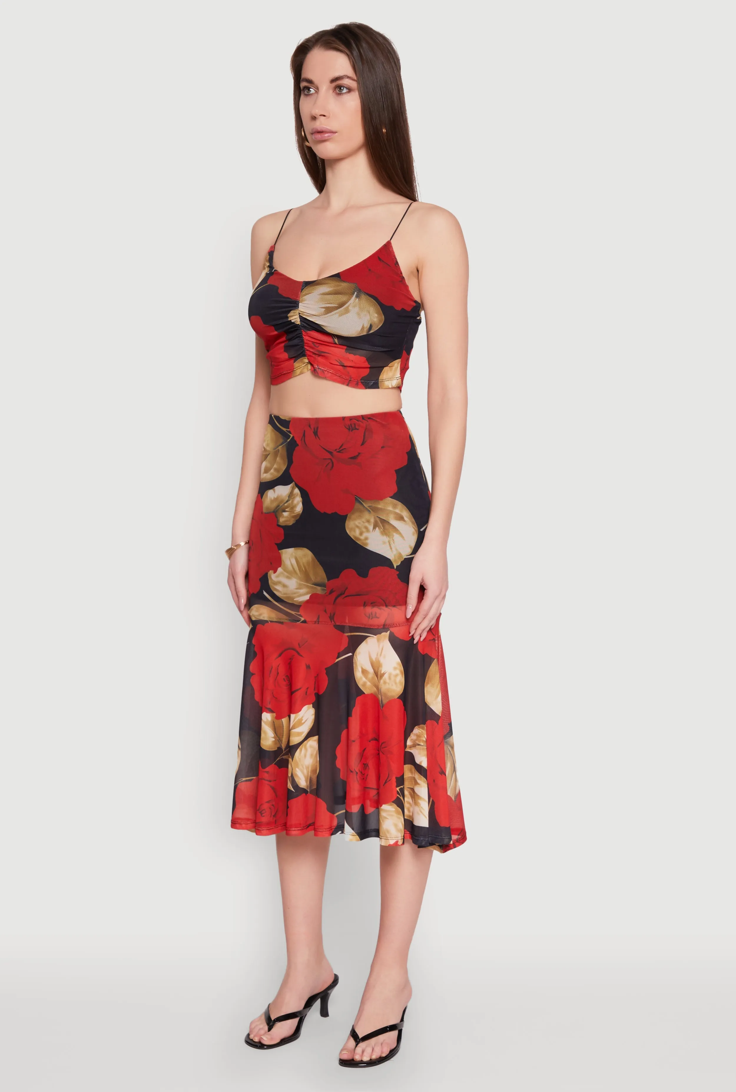 Mesh Rose Print Ruched Crop Top sold by Rainbow product image thumbnail 5