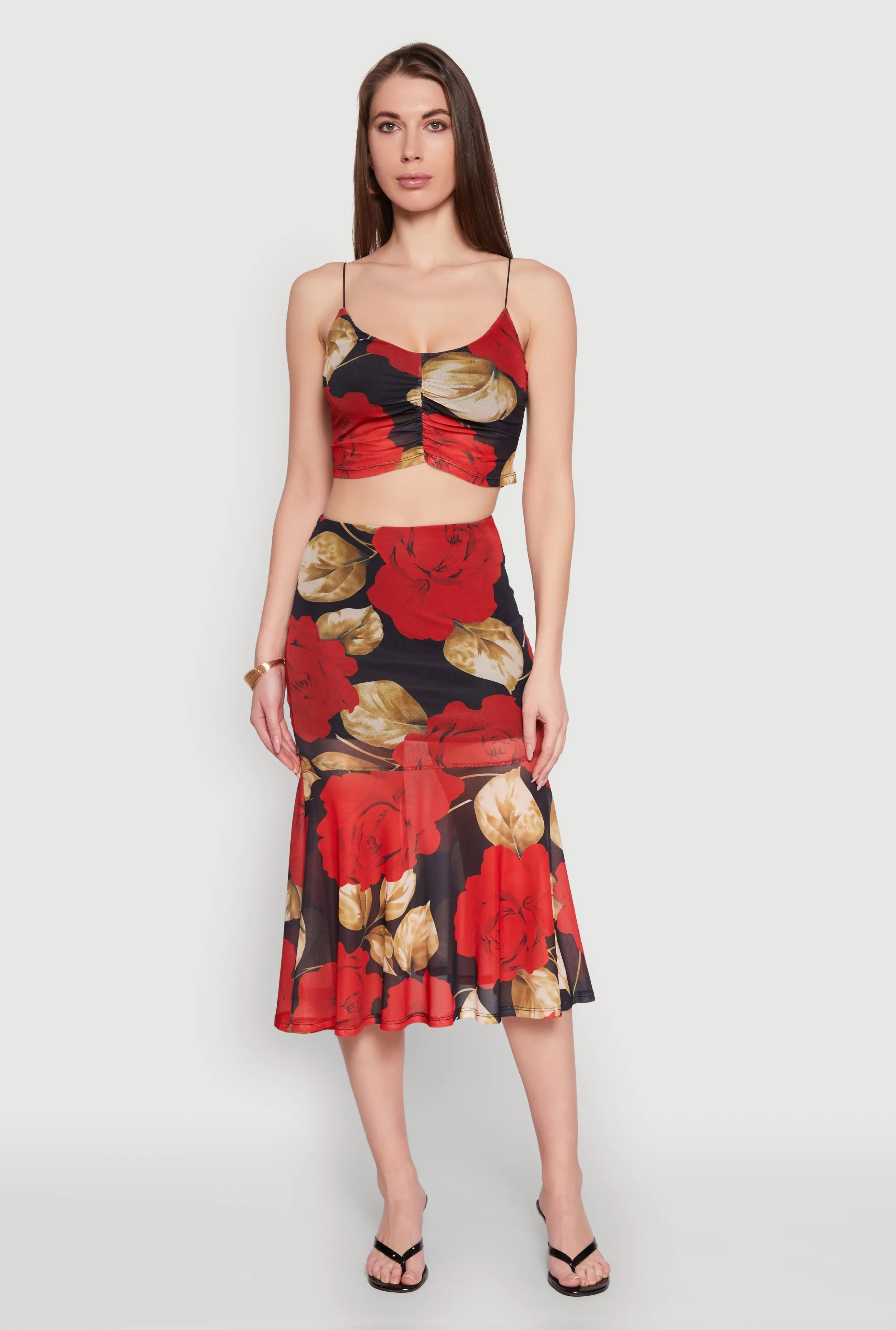 Mesh Rose Print Ruched Crop Top sold by Rainbow product image thumbnail 3