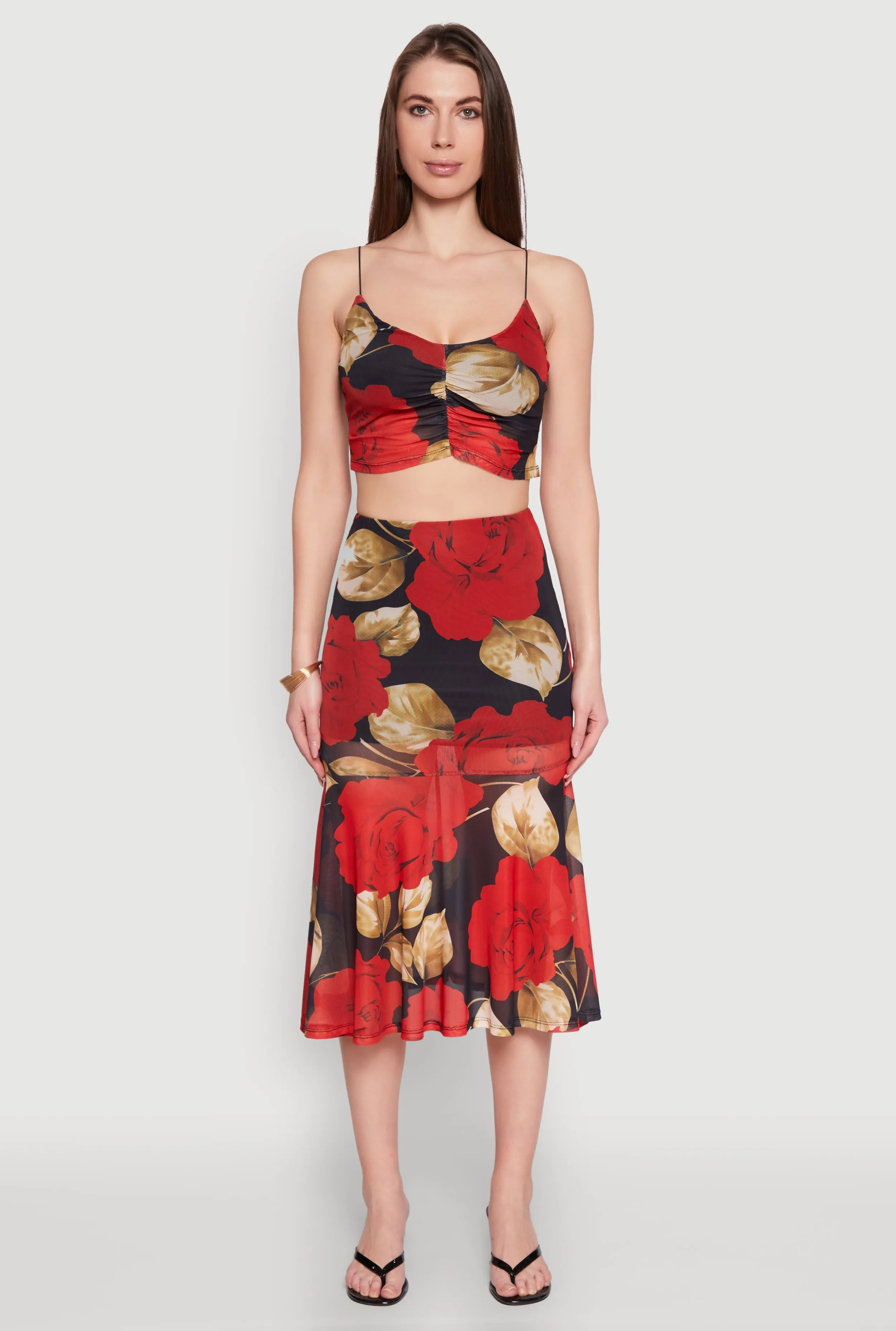 Mesh Rose Print Ruched Crop Top sold by Rainbow product image thumbnail 2