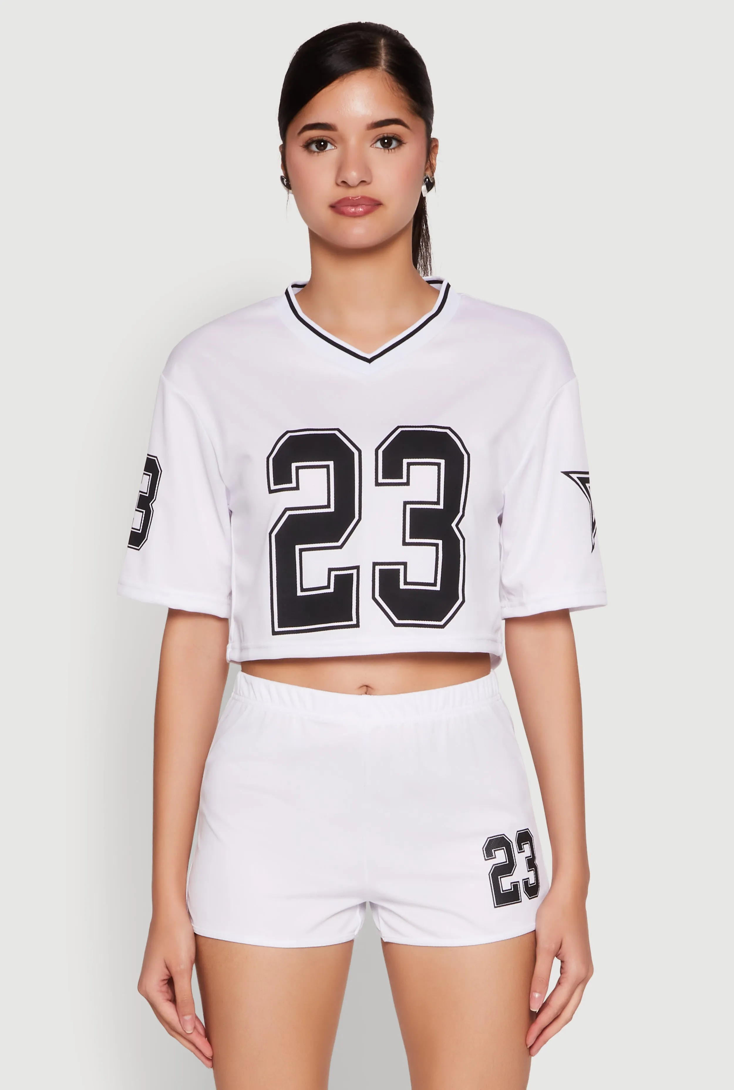 Jersey Mesh 23 Graphic Contrast Trim Crop Top sold by Rainbow