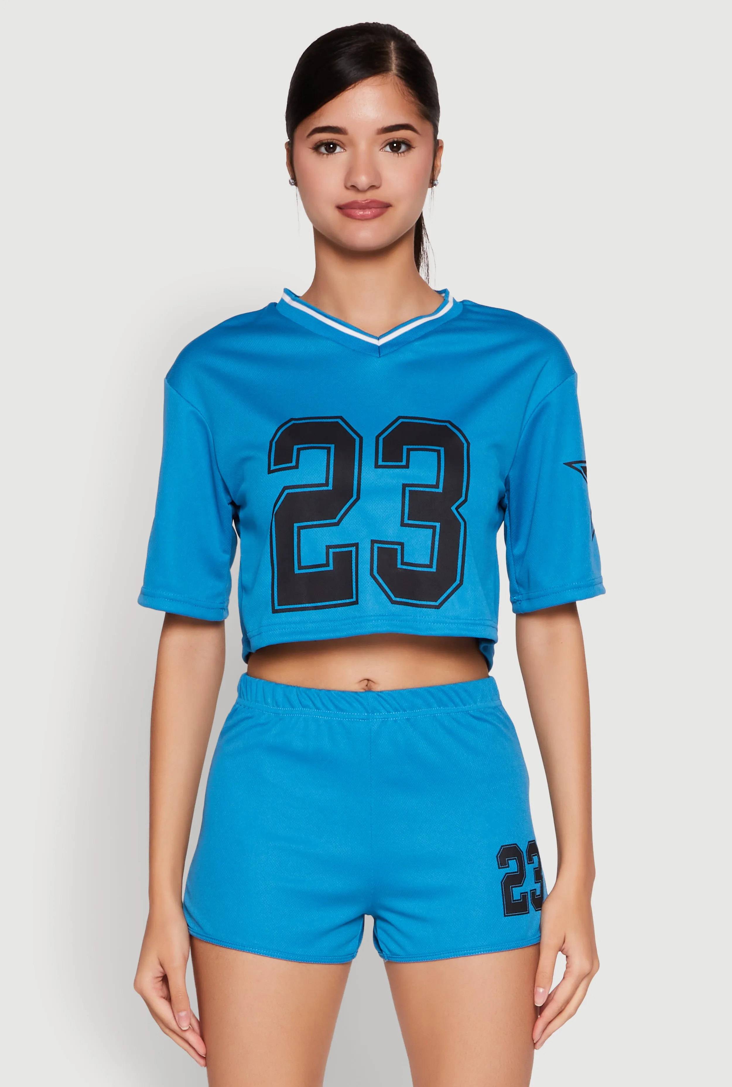 Jersey Mesh 23 Graphic Contrast Trim Crop Top sold by Rainbow