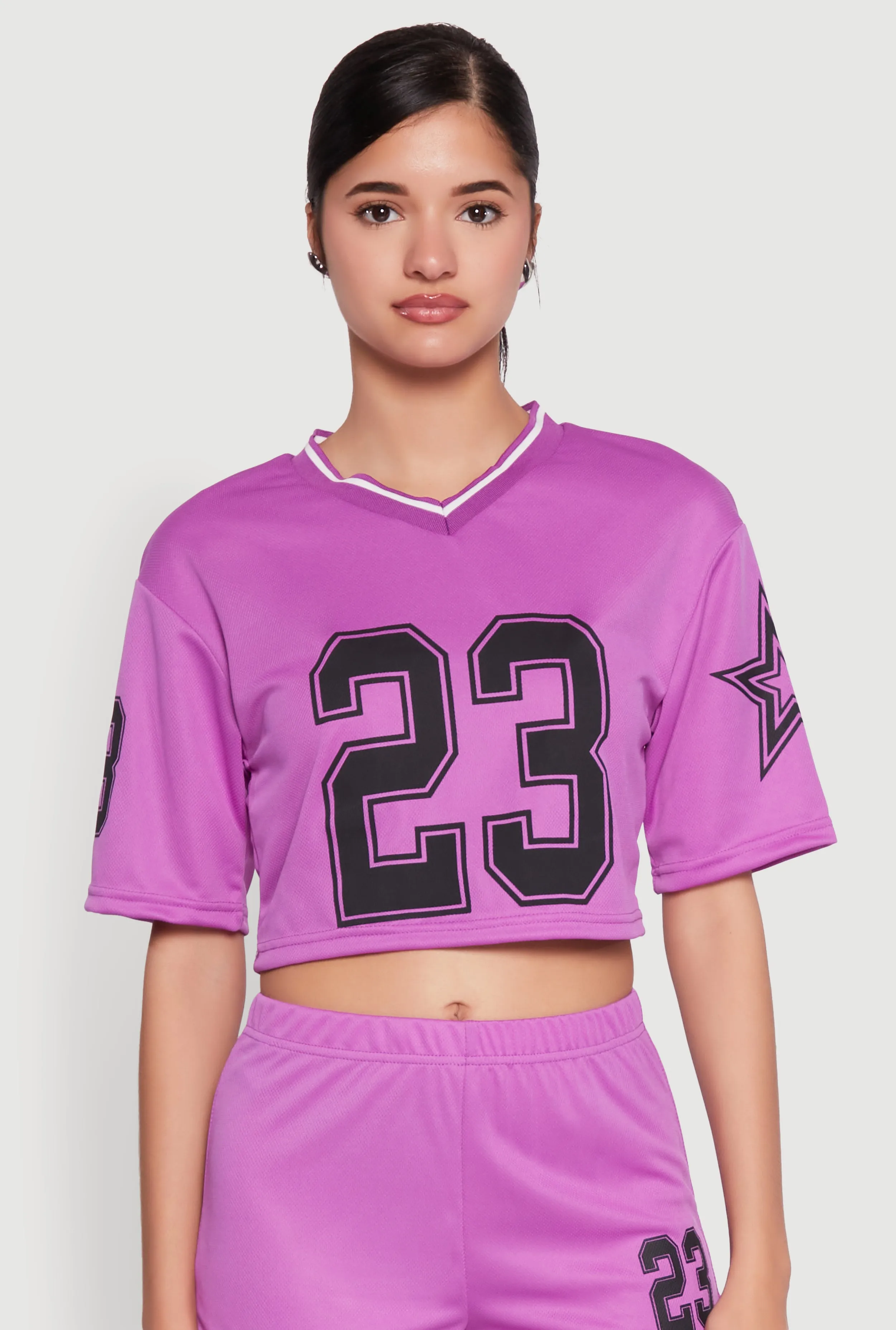 Jersey Mesh 23 Graphic Contrast Trim Crop Top sold by Rainbow product image thumbnail 2