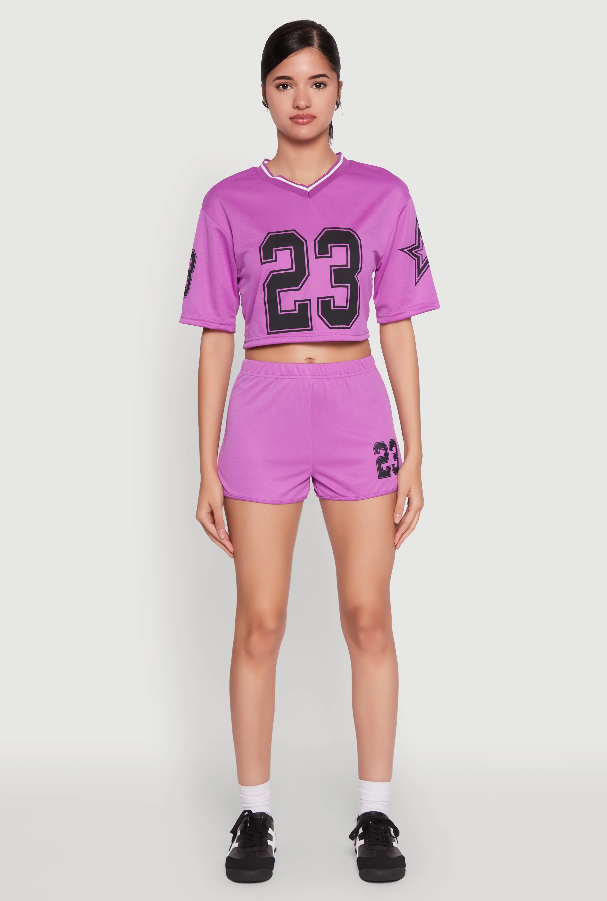 Jersey Mesh 23 Graphic Contrast Trim Crop Top sold by Rainbow product image thumbnail 3