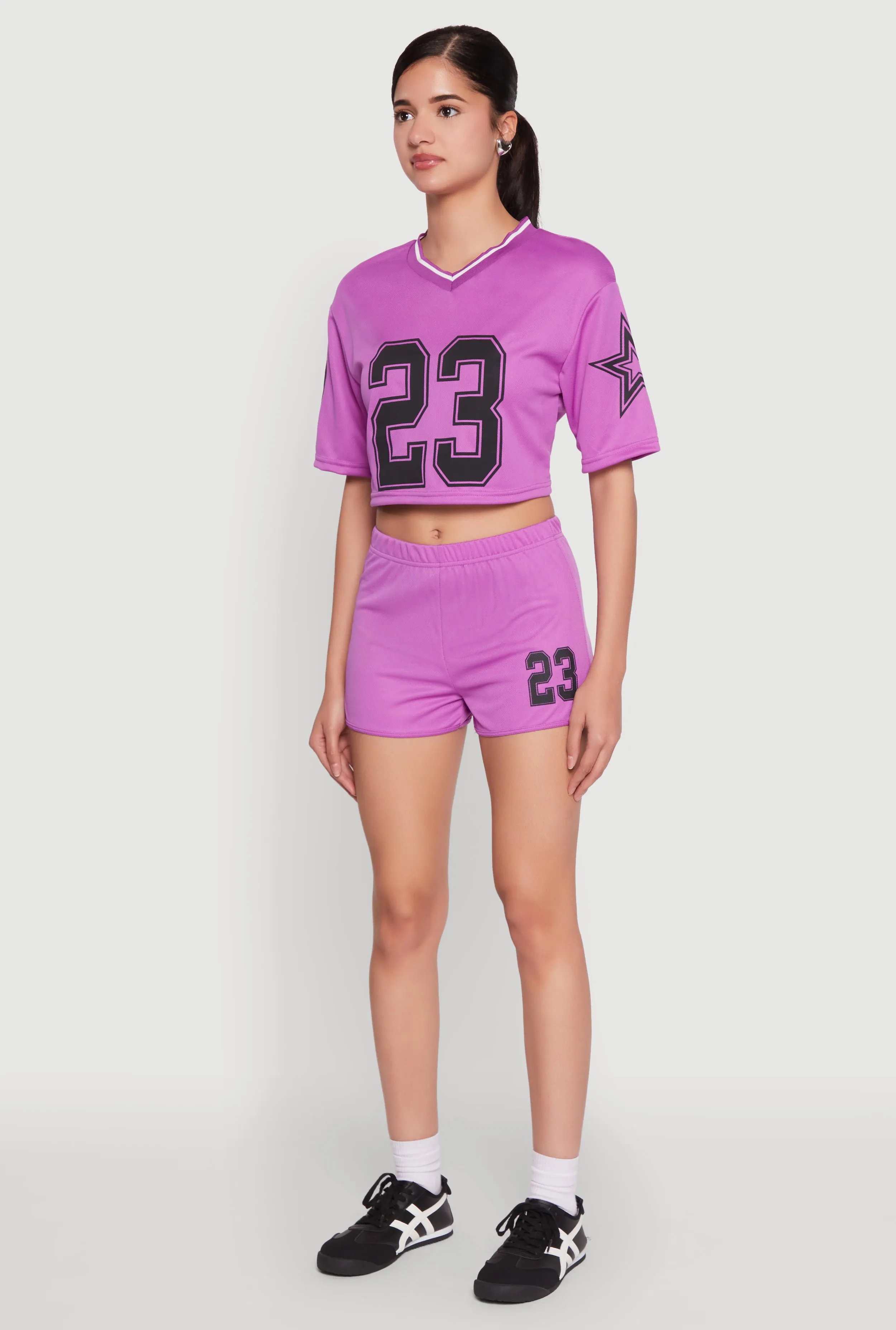 Jersey Mesh 23 Graphic Contrast Trim Crop Top sold by Rainbow product image thumbnail 5