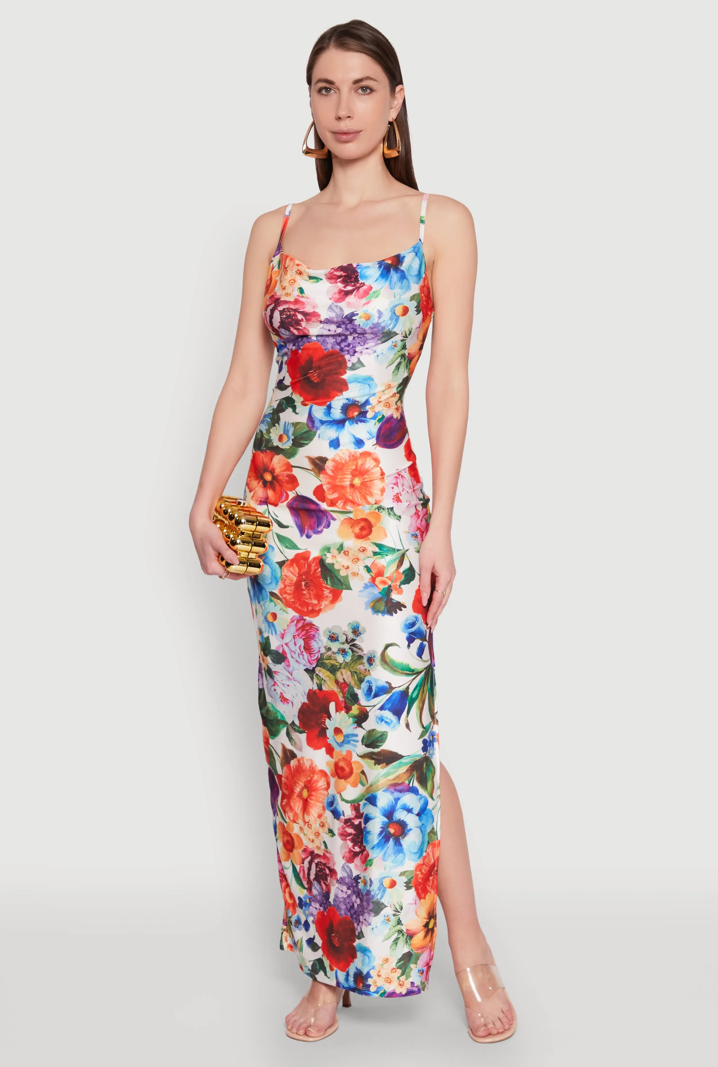Haute Monde Floral Print Side Slit Maxi Dress sold by Rainbow