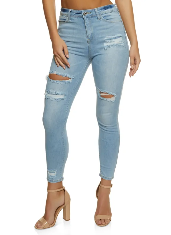 WAX High Waisted Distressed Skinny Jeans sold by Rainbow