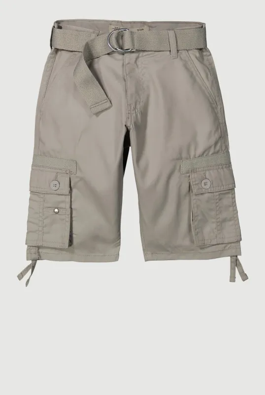Boys Belted Tie Hem Cargo Pocket Shorts sold by Rainbow