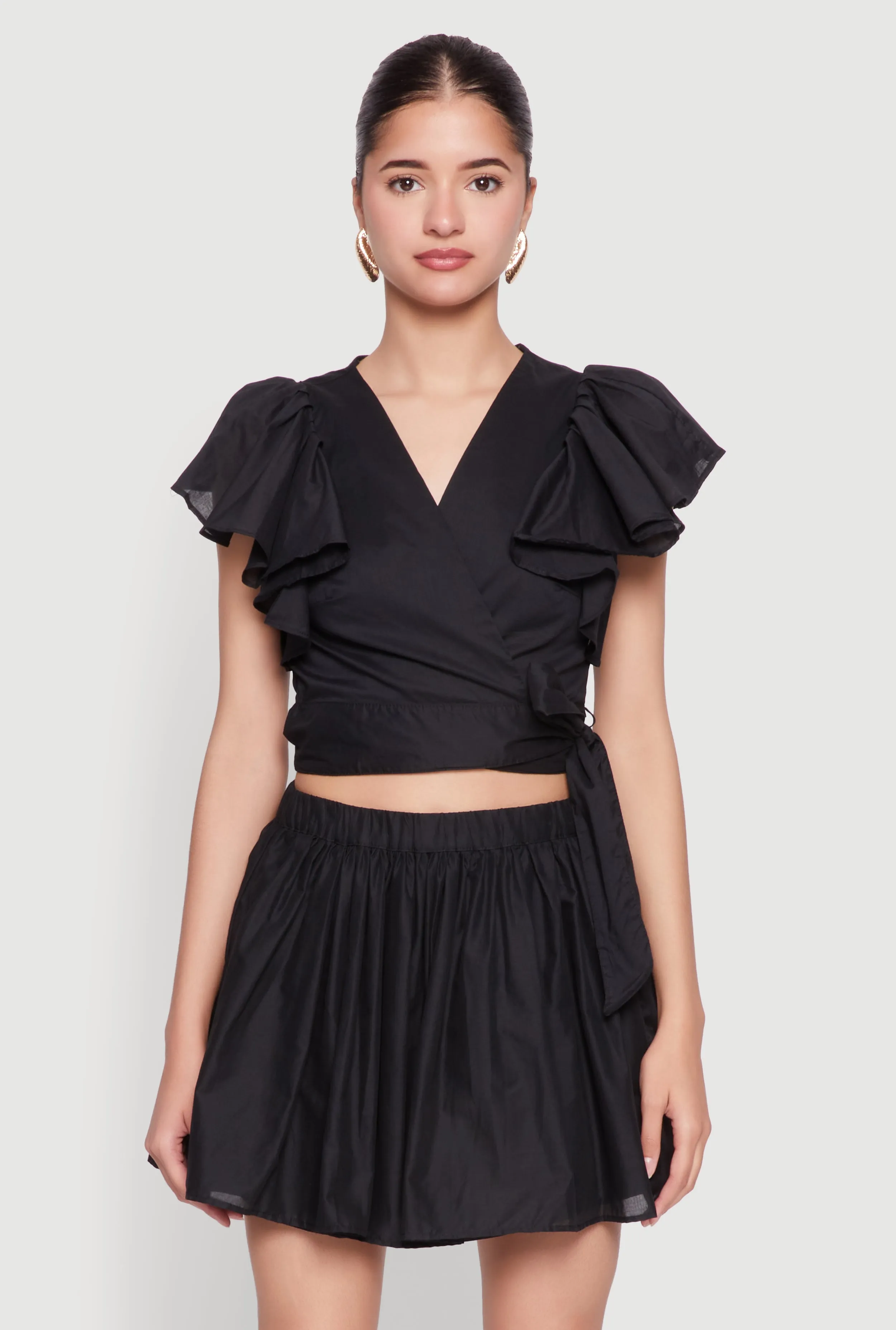 Haute Monde Flutter Sleeve Side Tie Wrap Top sold by Rainbow