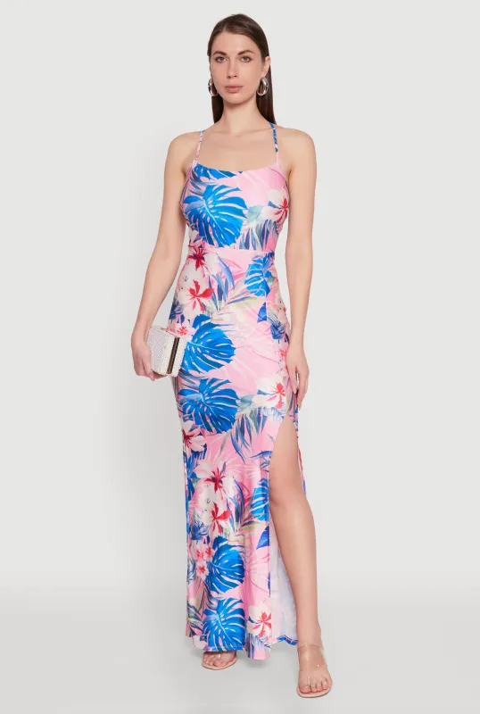 Iris Floral Lace Up Back Maxi Dress sold by Rainbow