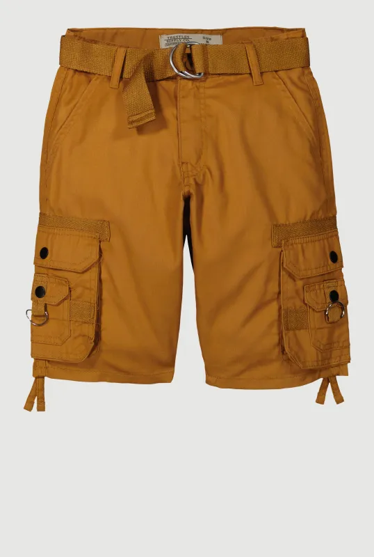 Boys Tie Hem Belted Cargo Shorts sold by Rainbow