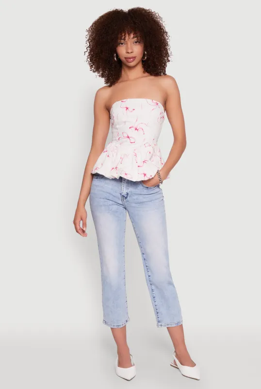 Bow Print Bubble Hem Blouse sold by Rainbow