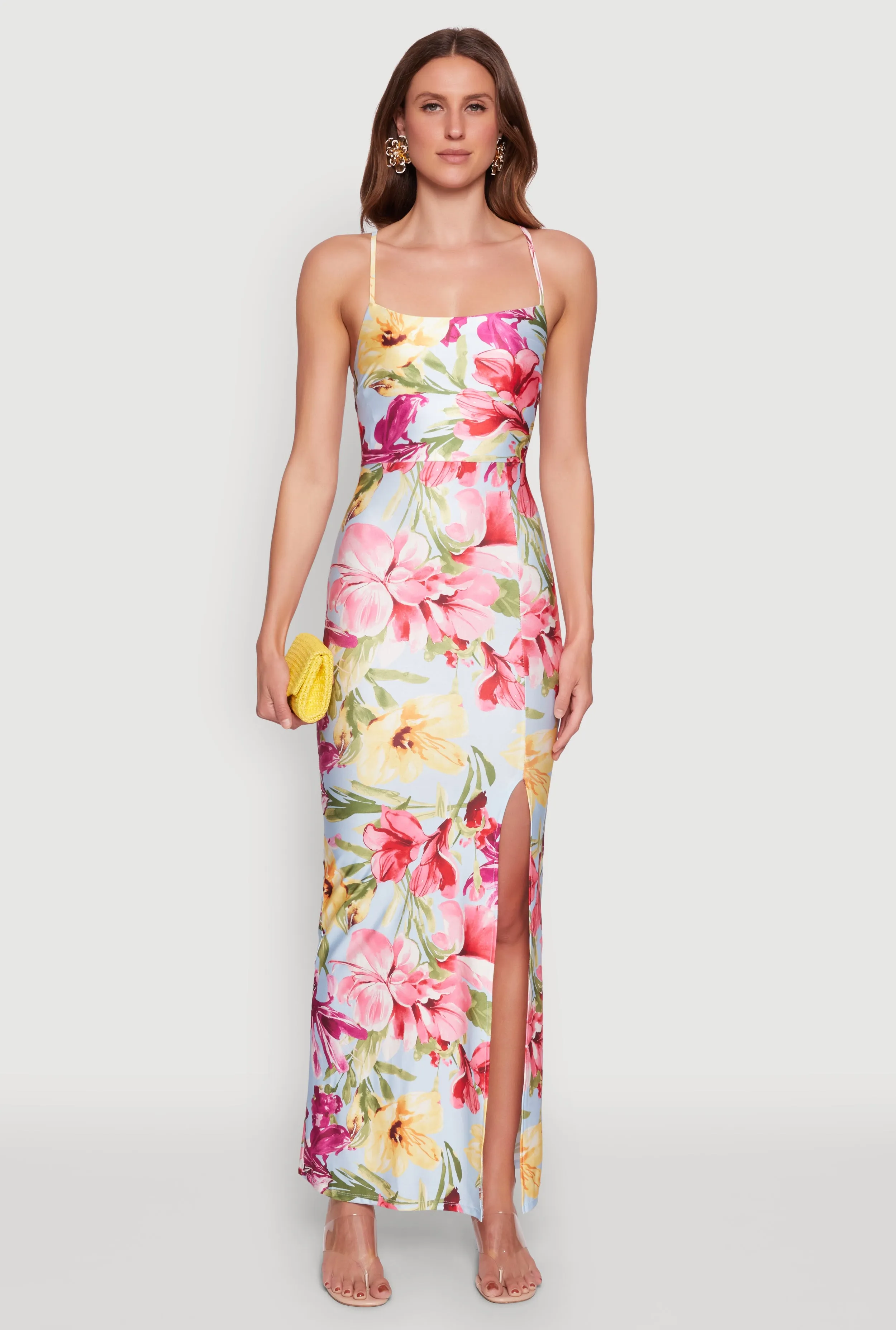 Iris Floral Print Lace Up Back Maxi Dress sold by Rainbow product image thumbnail 2