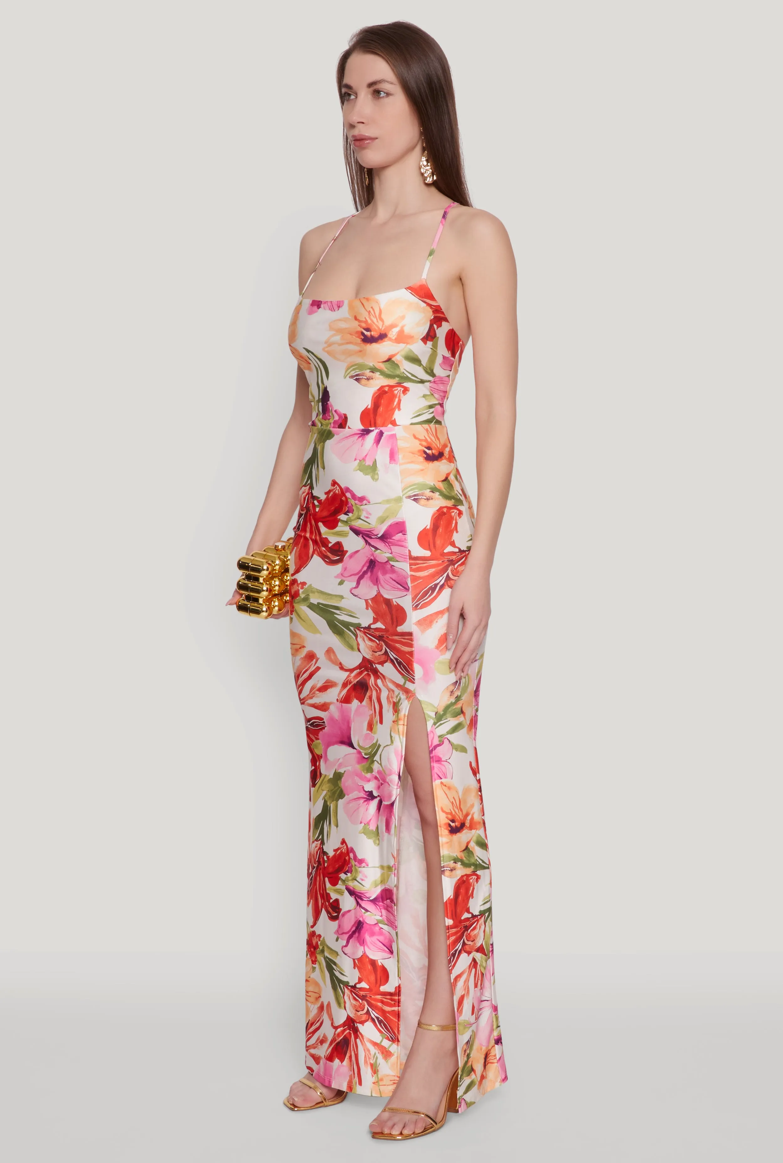 Iris Floral Print Lace Up Back Maxi Dress sold by Rainbow product image thumbnail 3