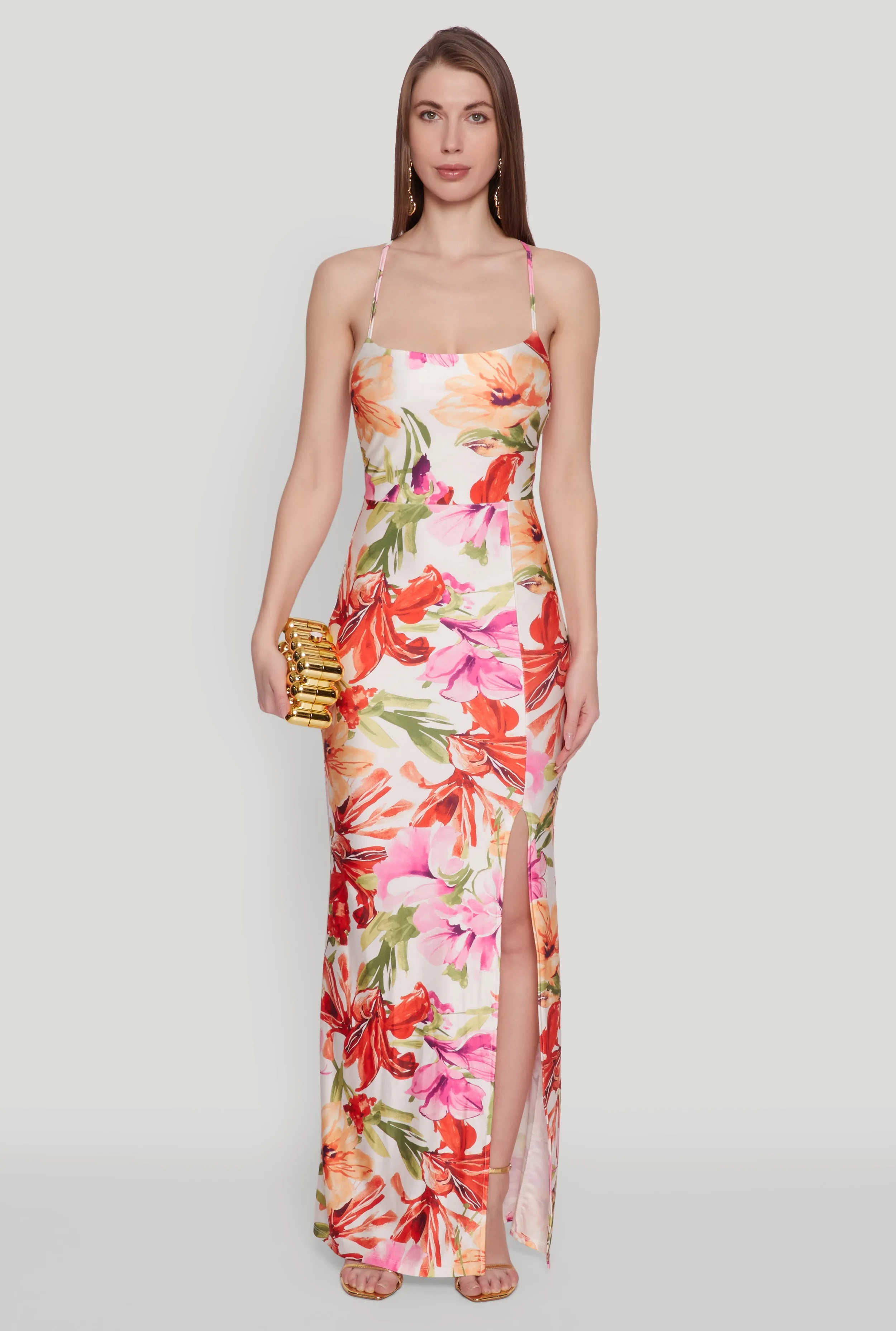 Iris Floral Print Lace Up Back Maxi Dress sold by Rainbow product image thumbnail 2