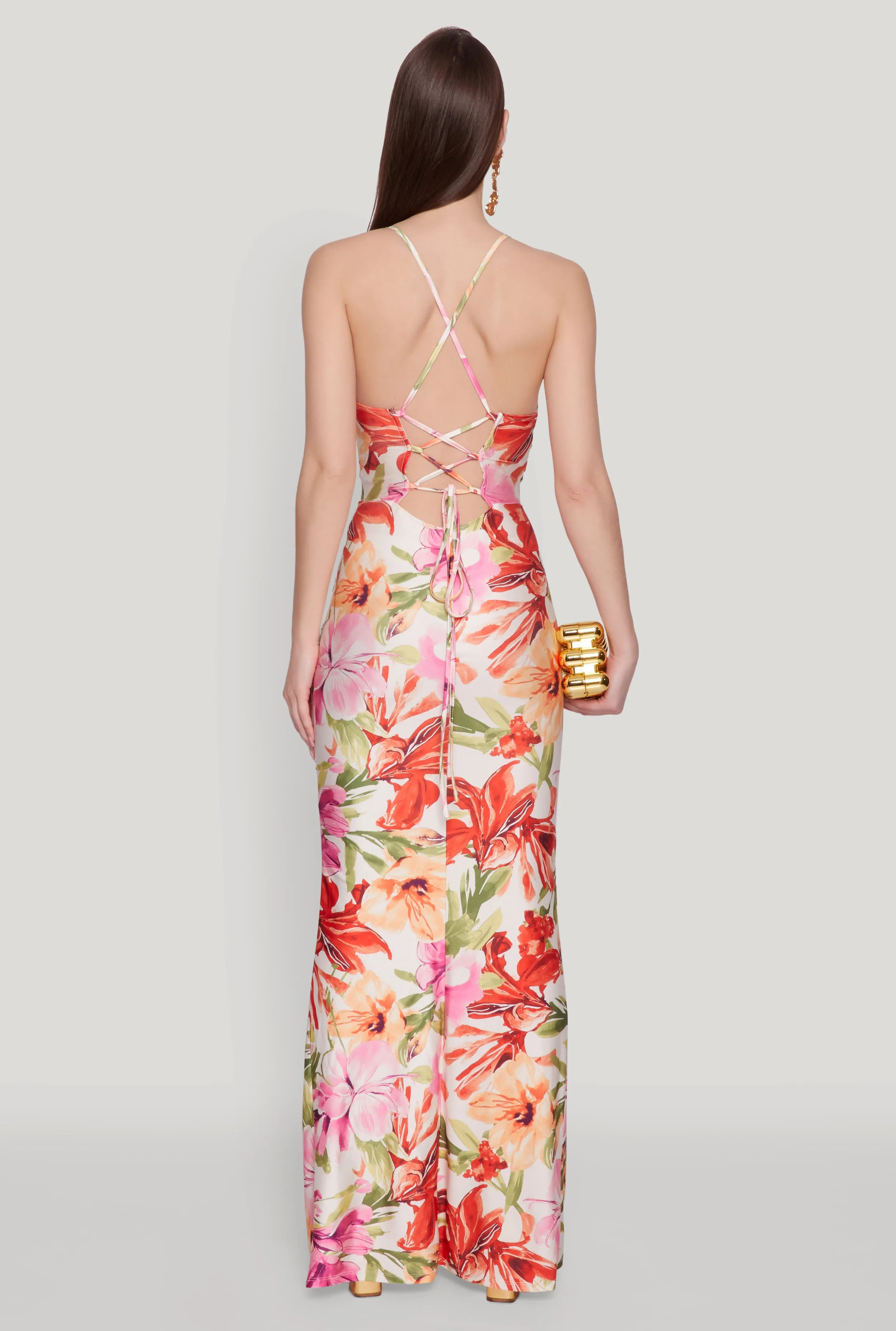 Iris Floral Print Lace Up Back Maxi Dress sold by Rainbow product image thumbnail 5