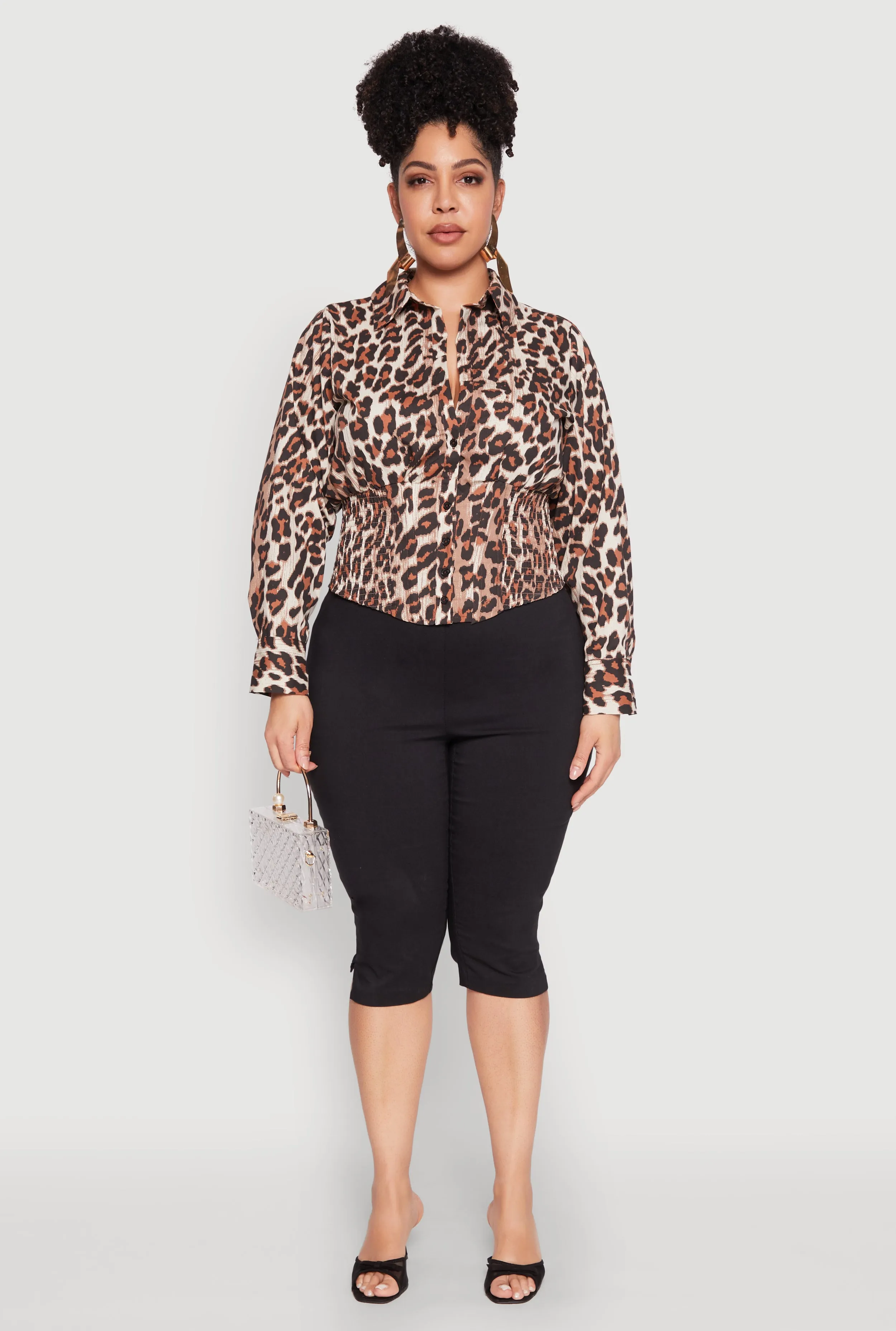 Plus Size Leopard Print Smocked Waist Blouse sold by Rainbow product image thumbnail 3