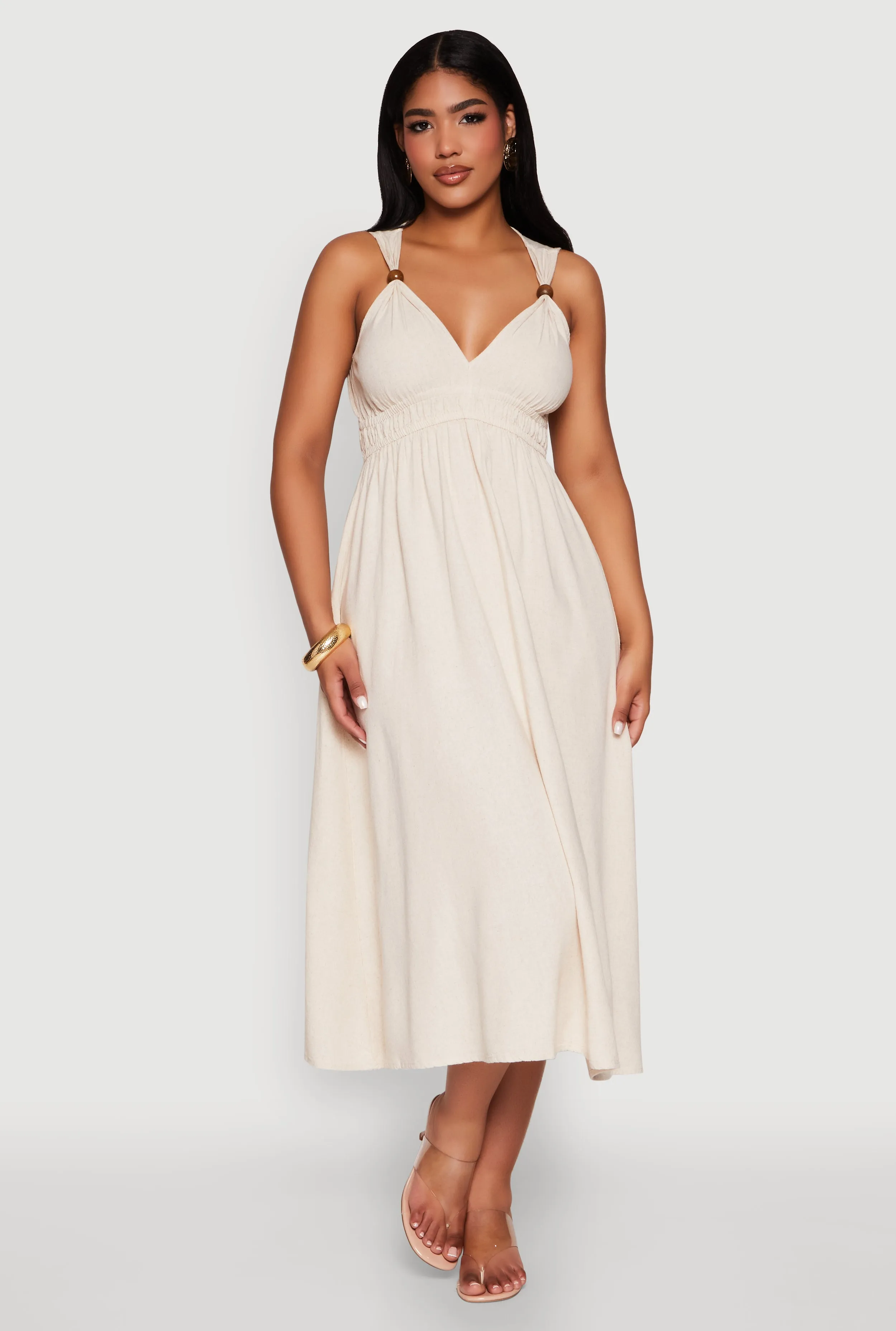 Haute Monde Linen Wood Beaded Strap Sundress sold by Rainbow product image thumbnail 2