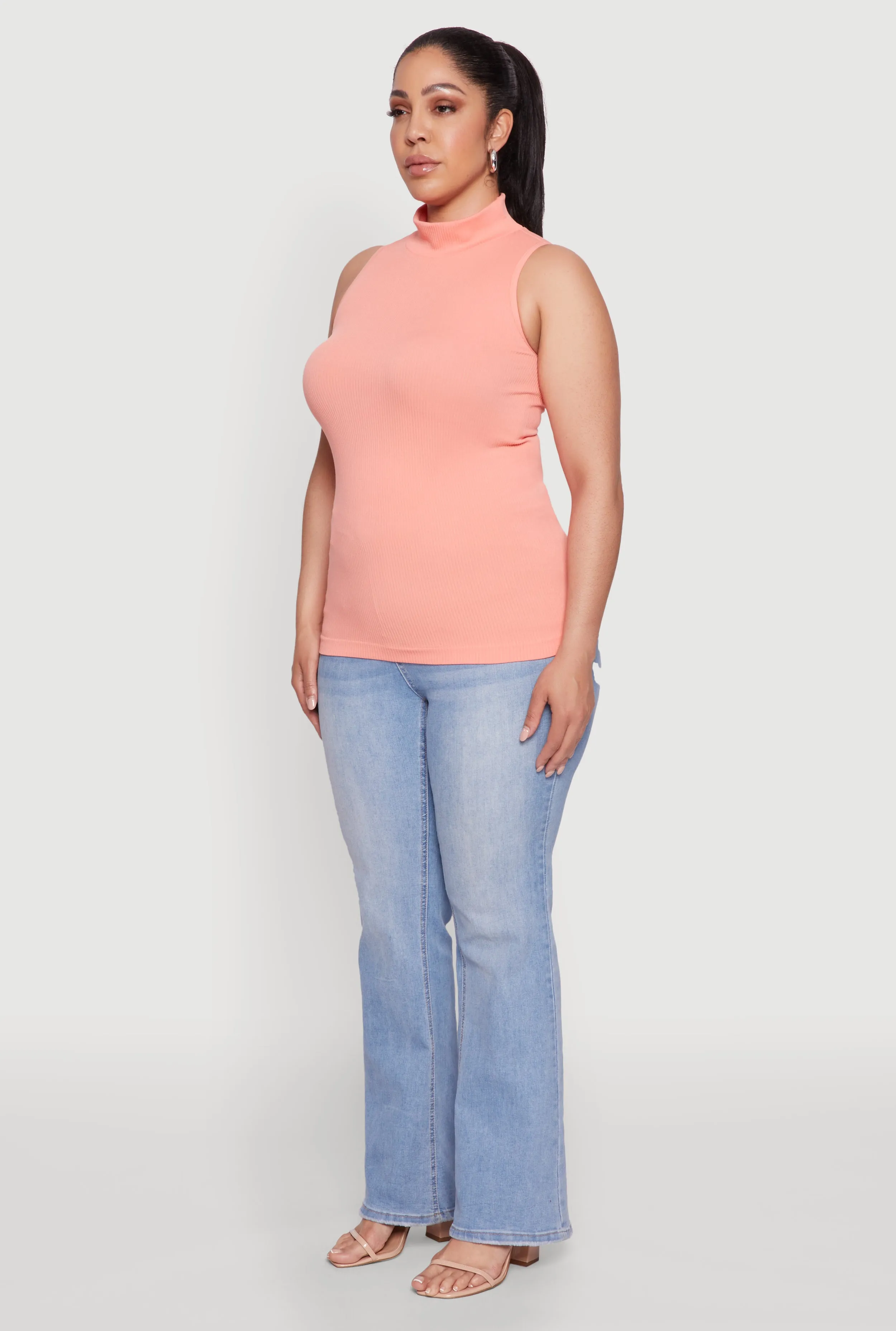 Plus Size Seamless Mock Neck Rib Knit Tank Top sold by Rainbow product image thumbnail 5