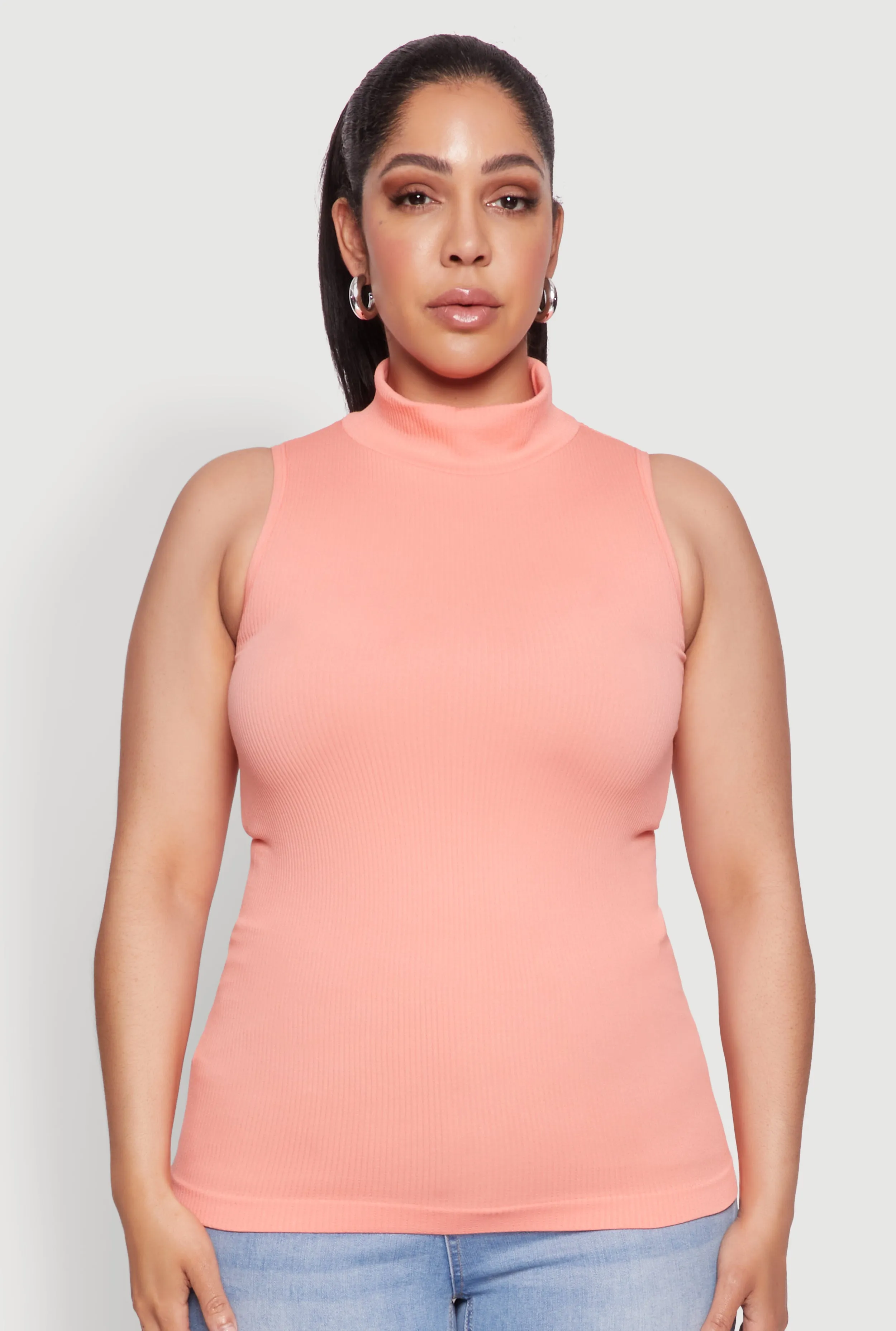 Plus Size Seamless Mock Neck Rib Knit Tank Top sold by Rainbow product image thumbnail 2