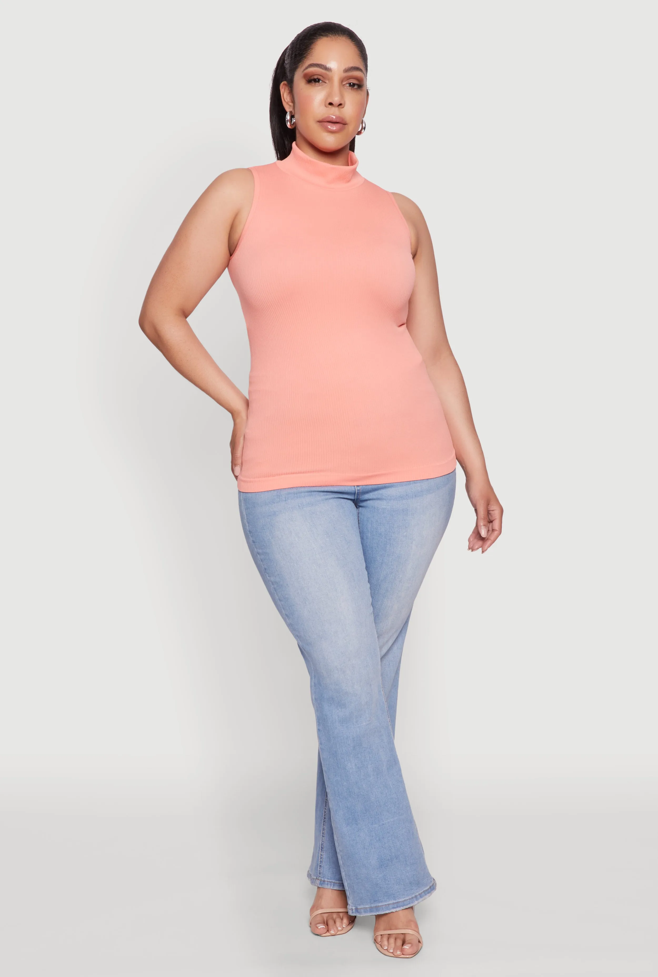 Plus Size Seamless Mock Neck Rib Knit Tank Top sold by Rainbow product image thumbnail 3