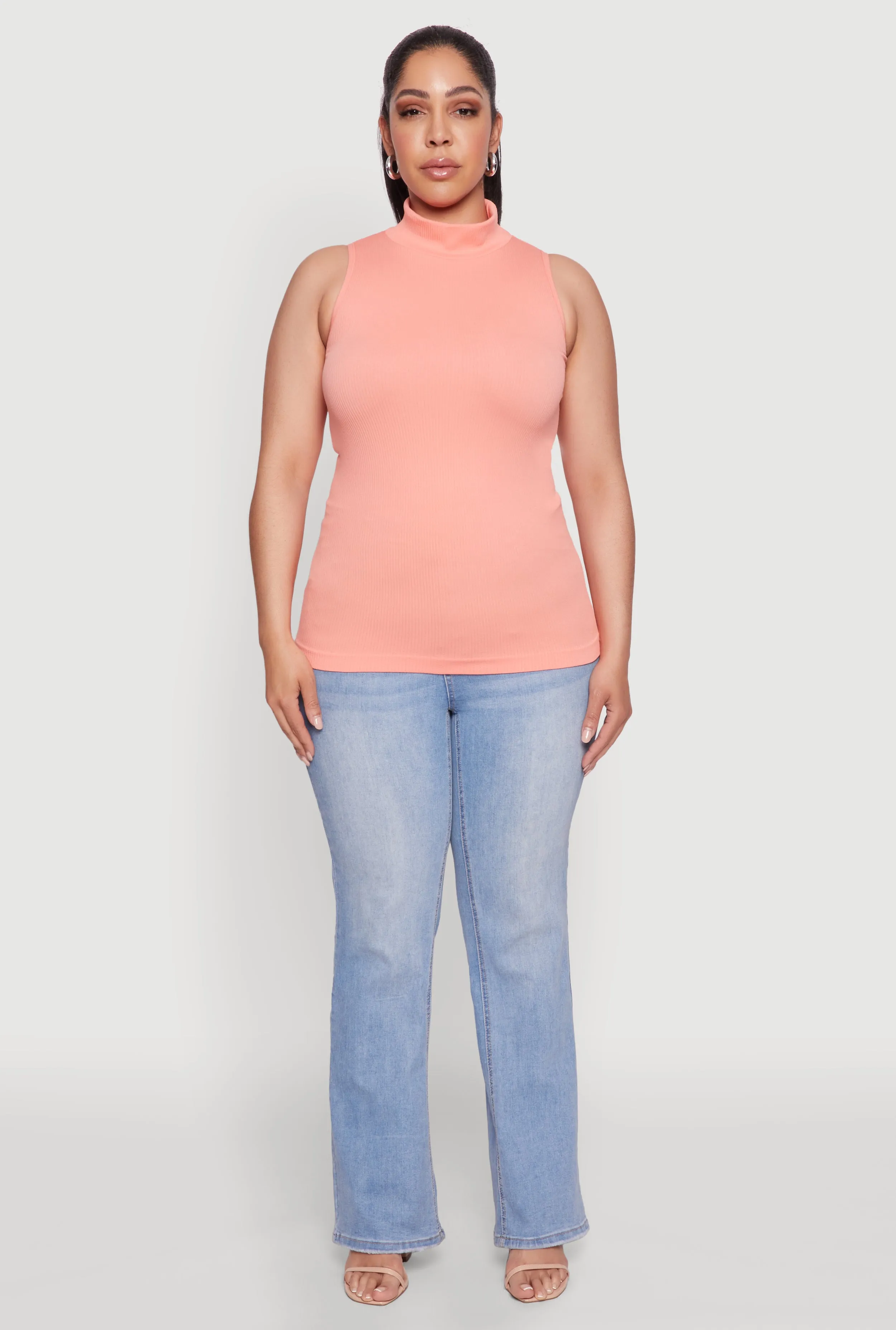 Plus Size Seamless Mock Neck Rib Knit Tank Top sold by Rainbow