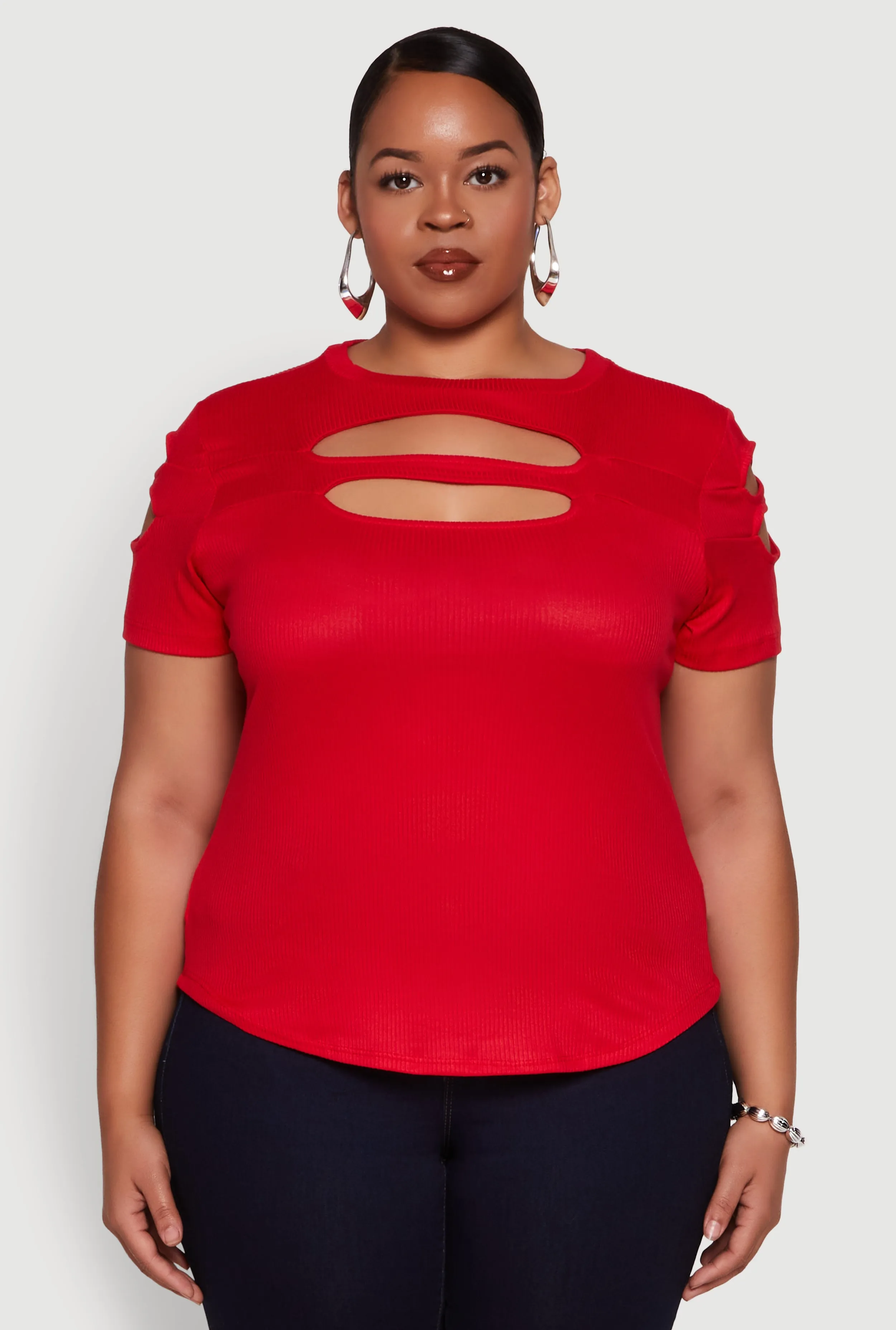 Plus Size Cut Out Detail Short Sleeve Top sold by Rainbow product image thumbnail 2