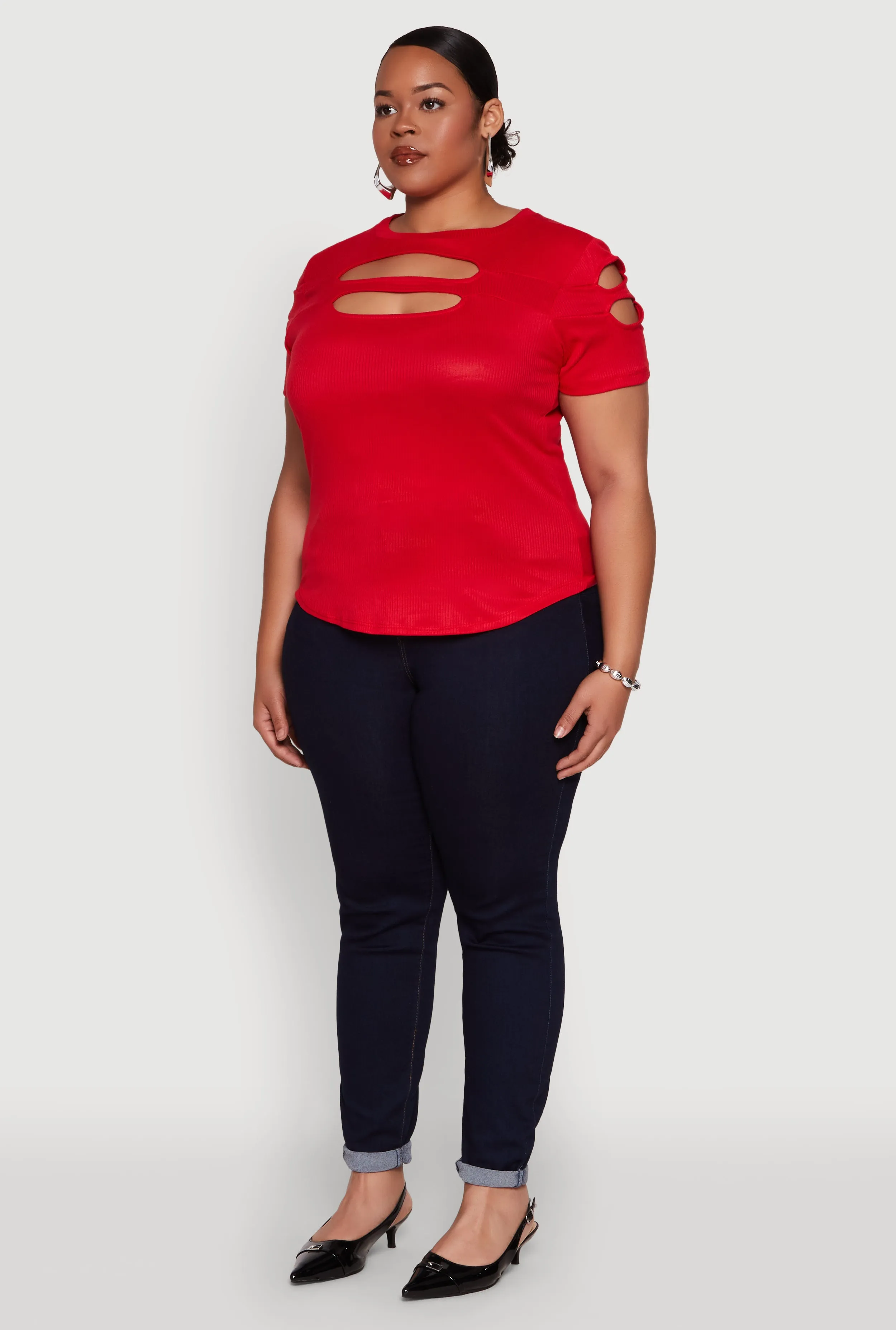 Plus Size Cut Out Detail Short Sleeve Top sold by Rainbow product image thumbnail 5
