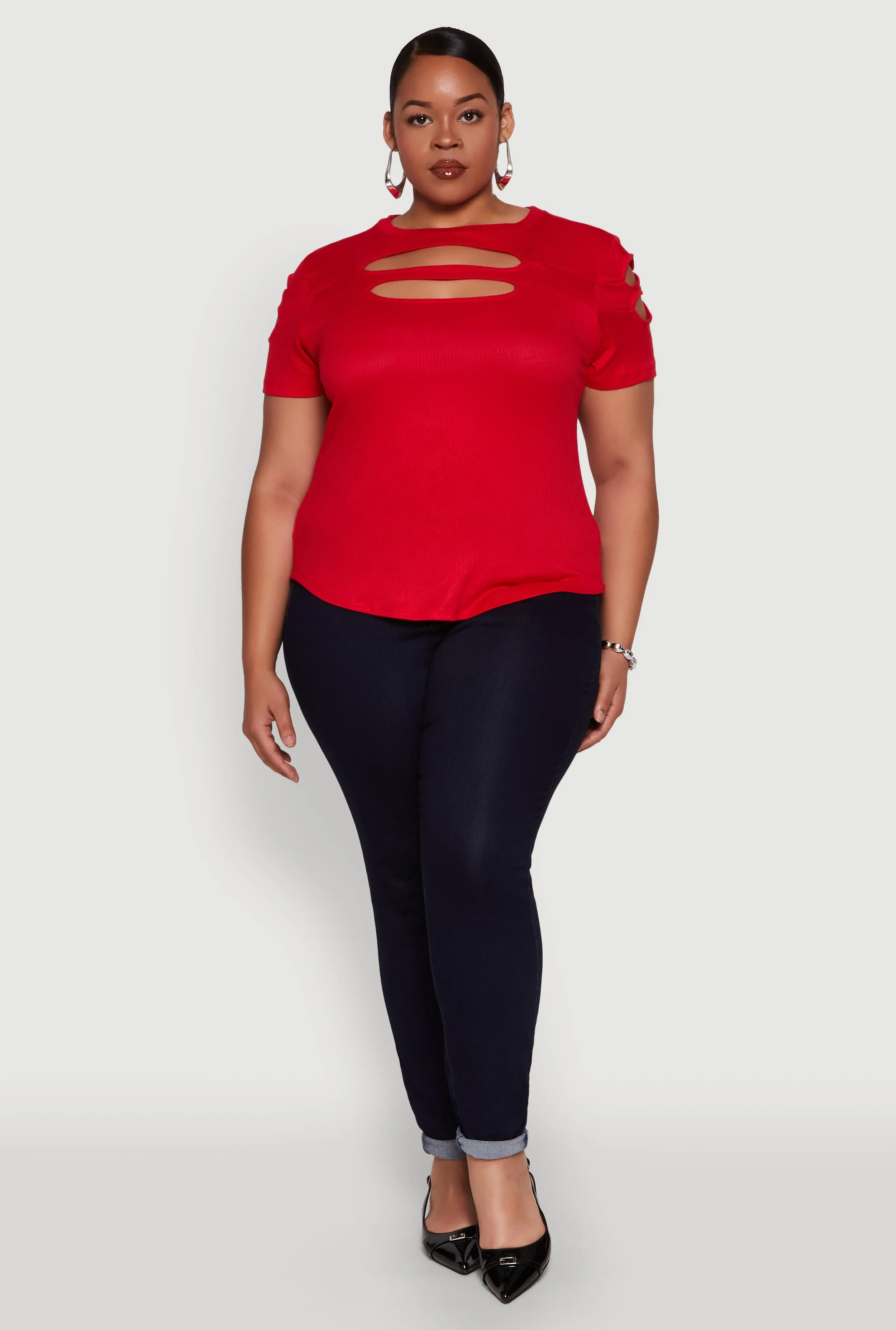Plus Size Cut Out Detail Short Sleeve Top sold by Rainbow