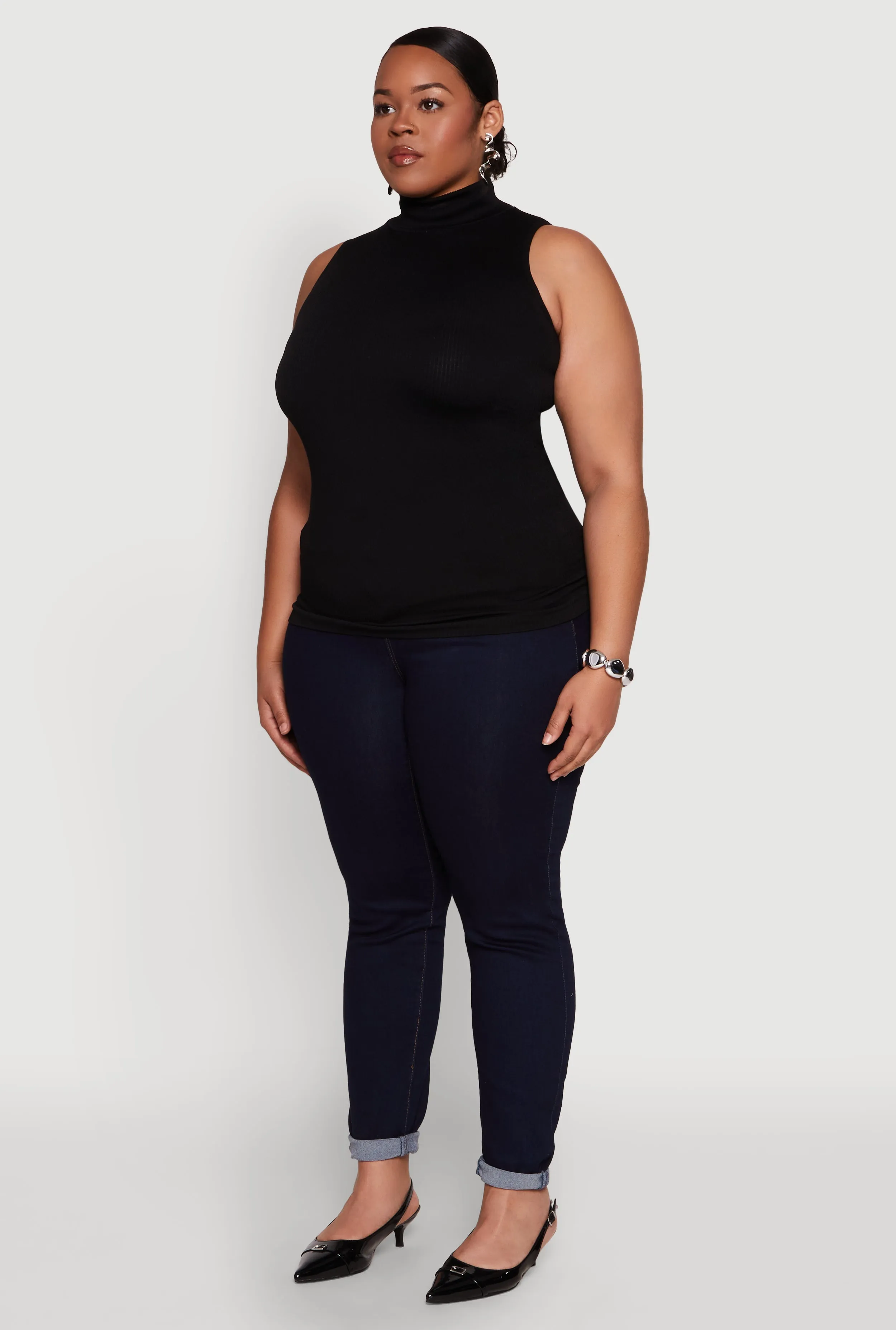 Plus Size Seamless Mock Neck Rib Knit Tank Top sold by Rainbow product image thumbnail 5