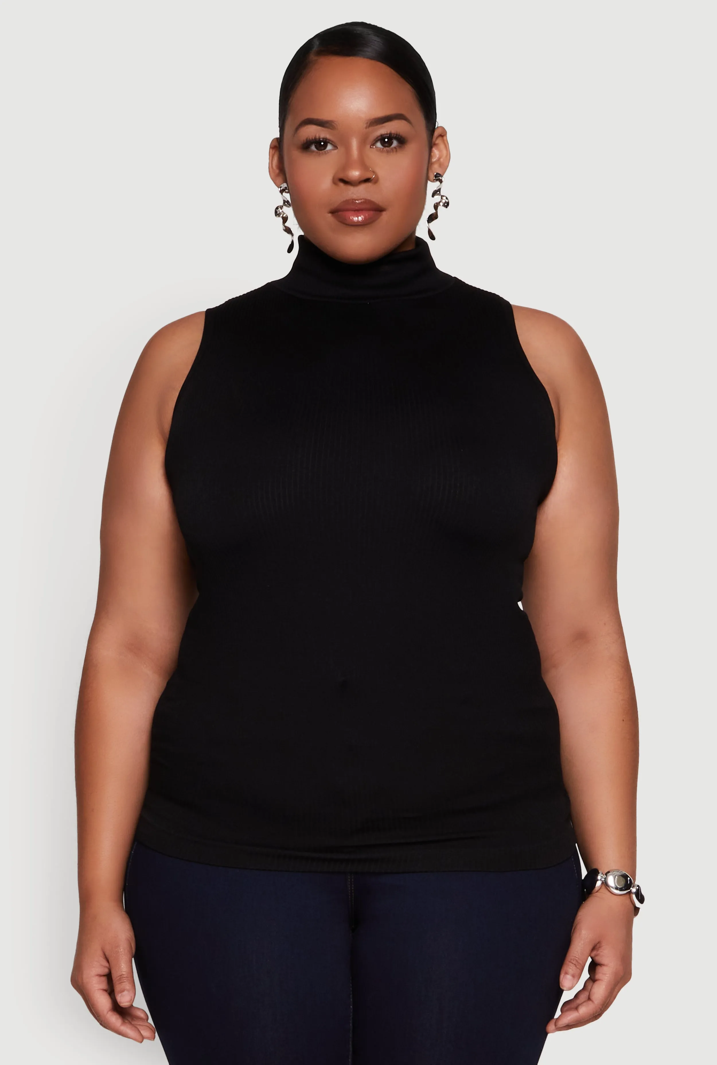 Plus Size Seamless Mock Neck Rib Knit Tank Top sold by Rainbow product image thumbnail 2