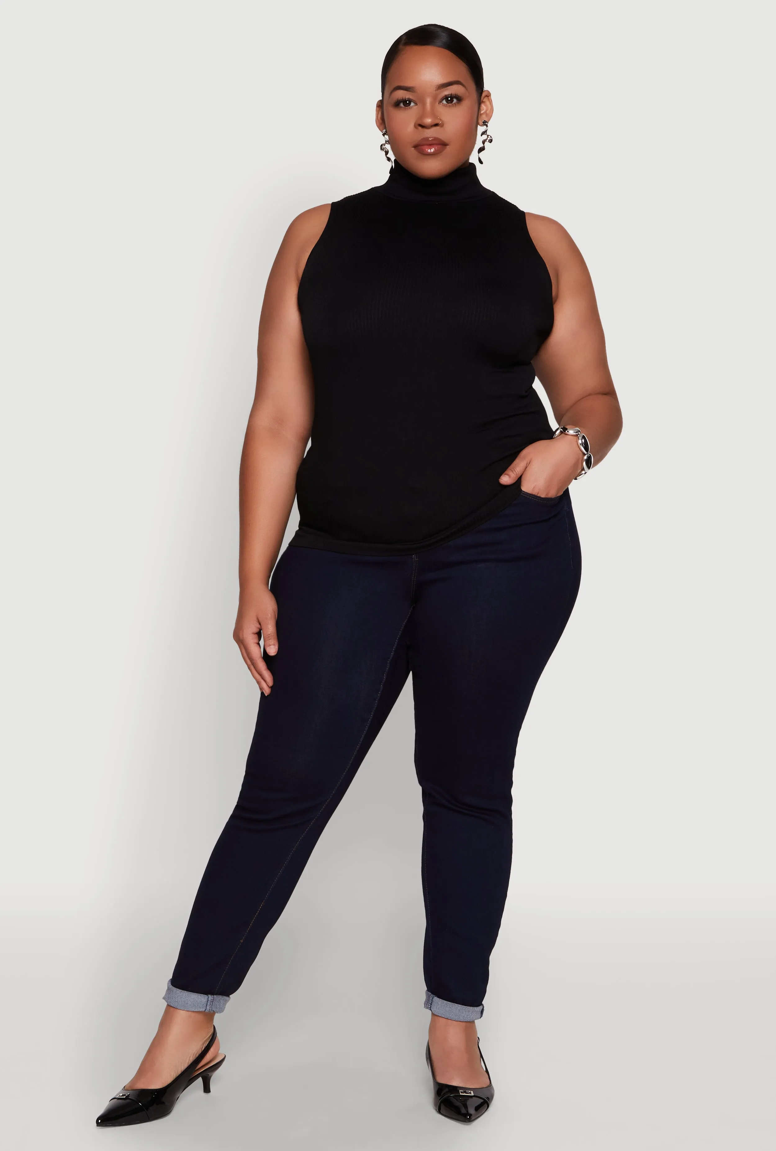 Plus Size Seamless Mock Neck Rib Knit Tank Top sold by Rainbow